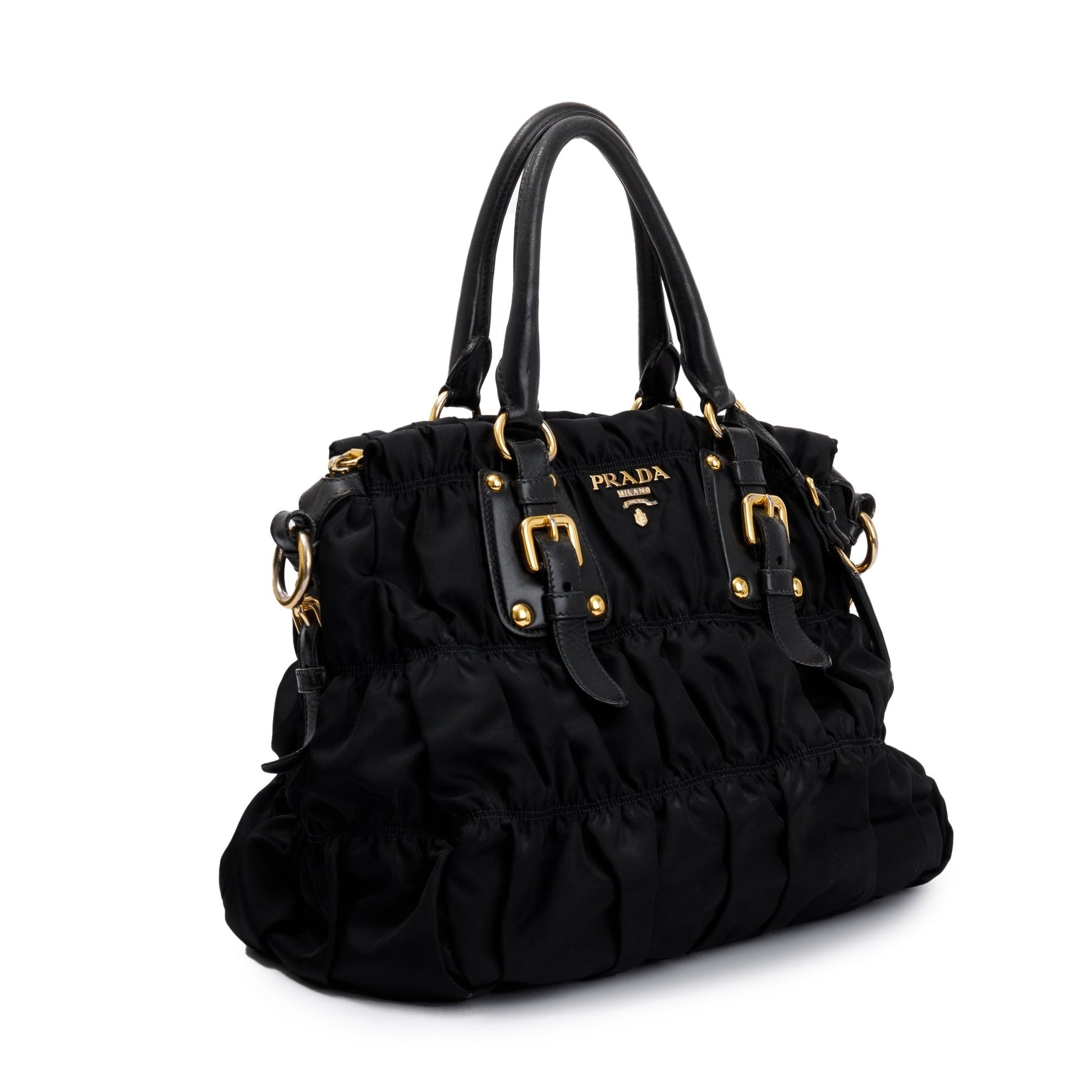 Prada Black Leather-Trimmed Tessuto Gaufre Tote