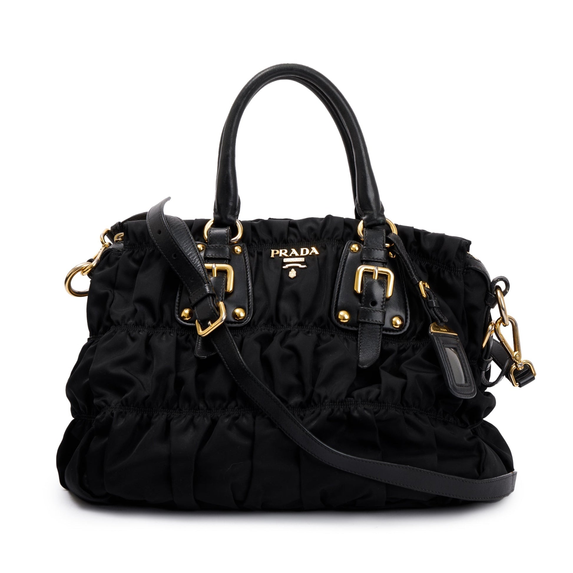 Prada Black Leather-Trimmed Tessuto Gaufre Tote