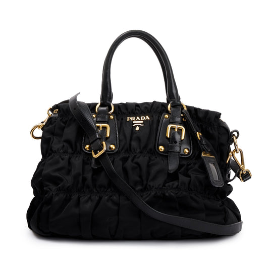 Prada Black Leather-Trimmed Tessuto Gaufre Tote