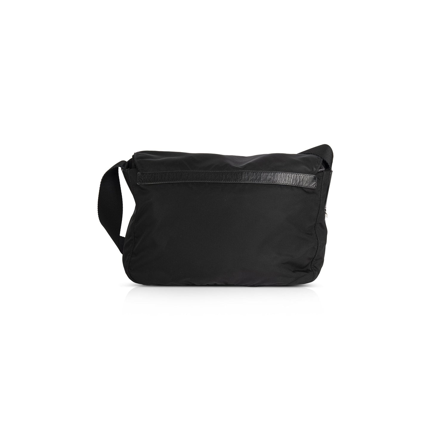 Prada Black Leather-Trimmed Tessuto Messenger Bag