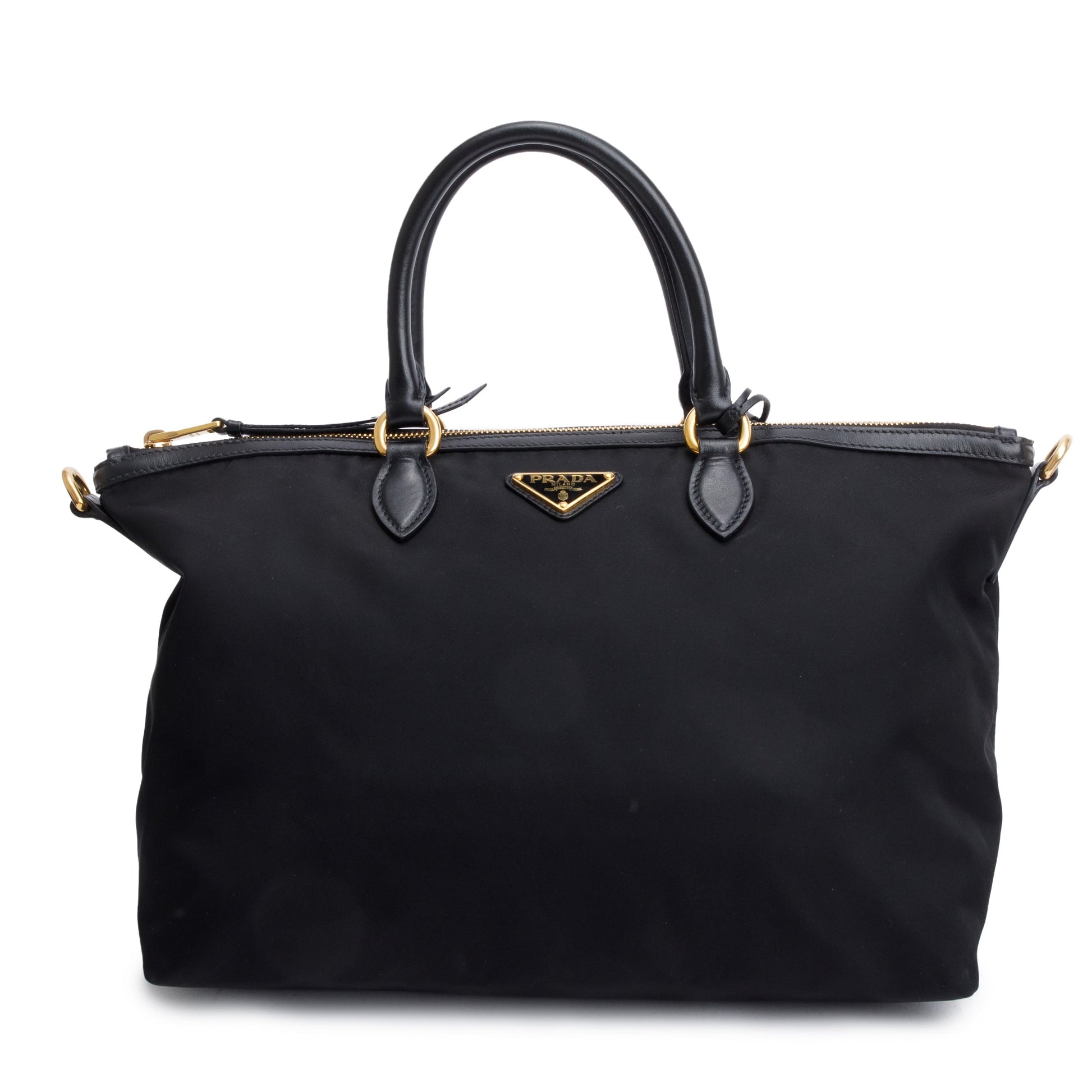 Prada Black Leather Trimmed Tessuto Nylon Tote