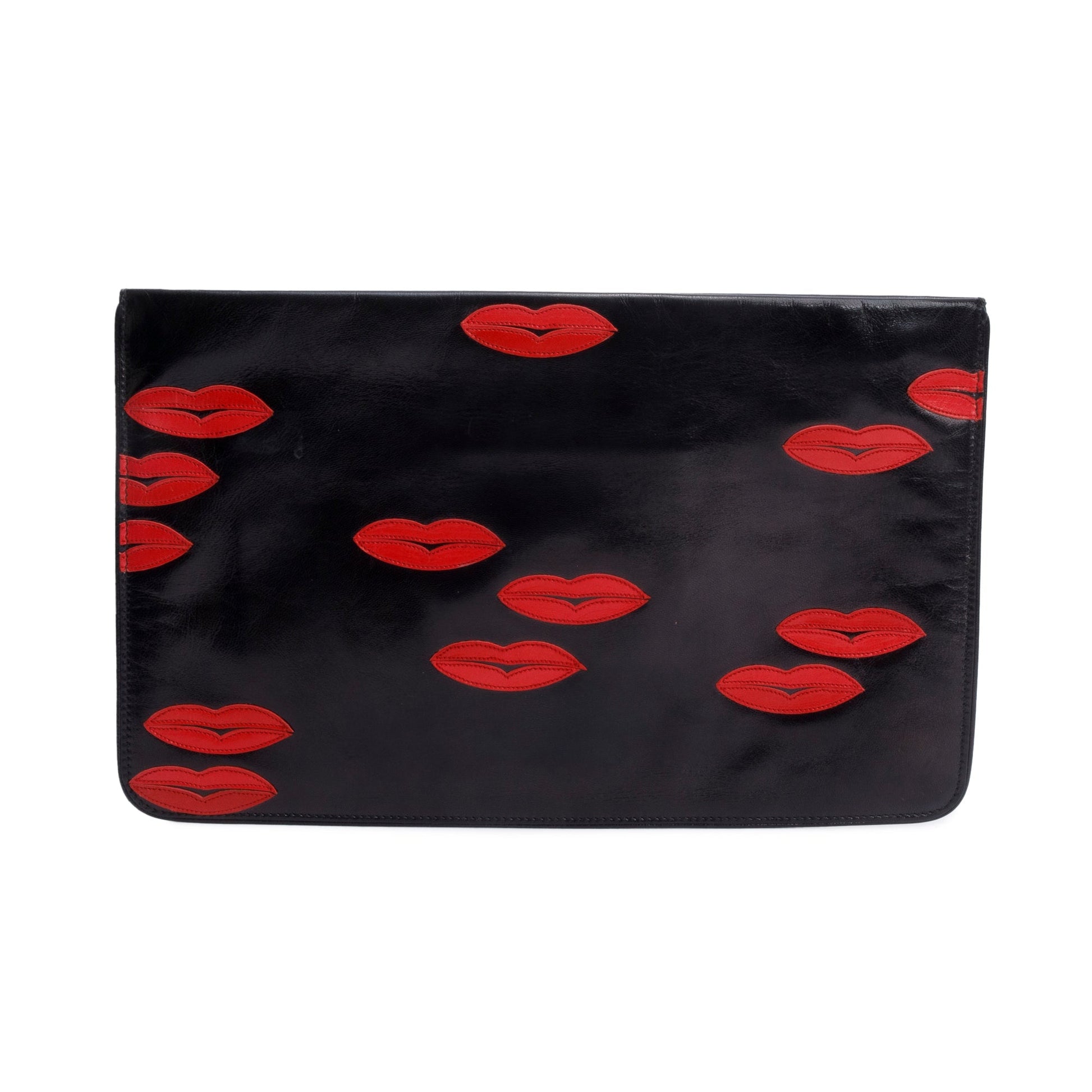 Prada Black Nappa Leather LIps Oversized Clutch