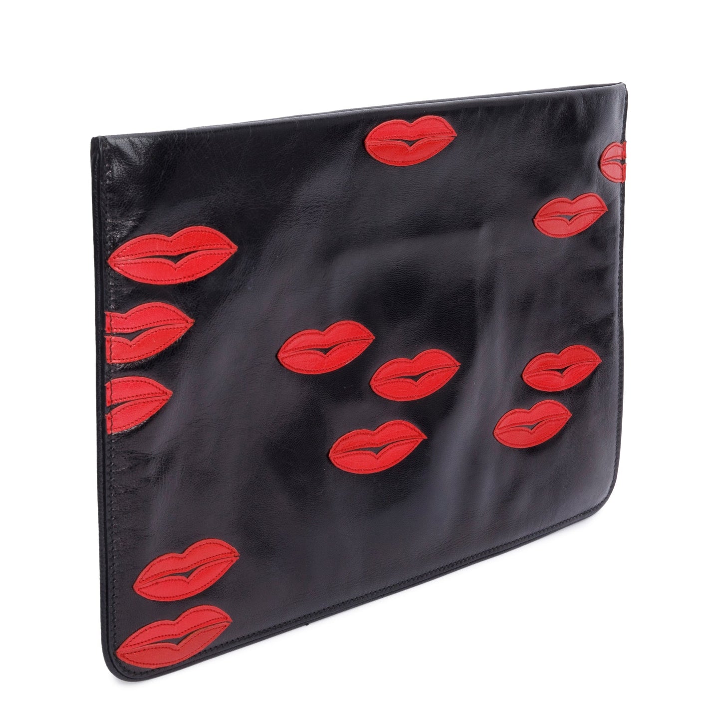 Prada Black Nappa Leather LIps Oversized Clutch