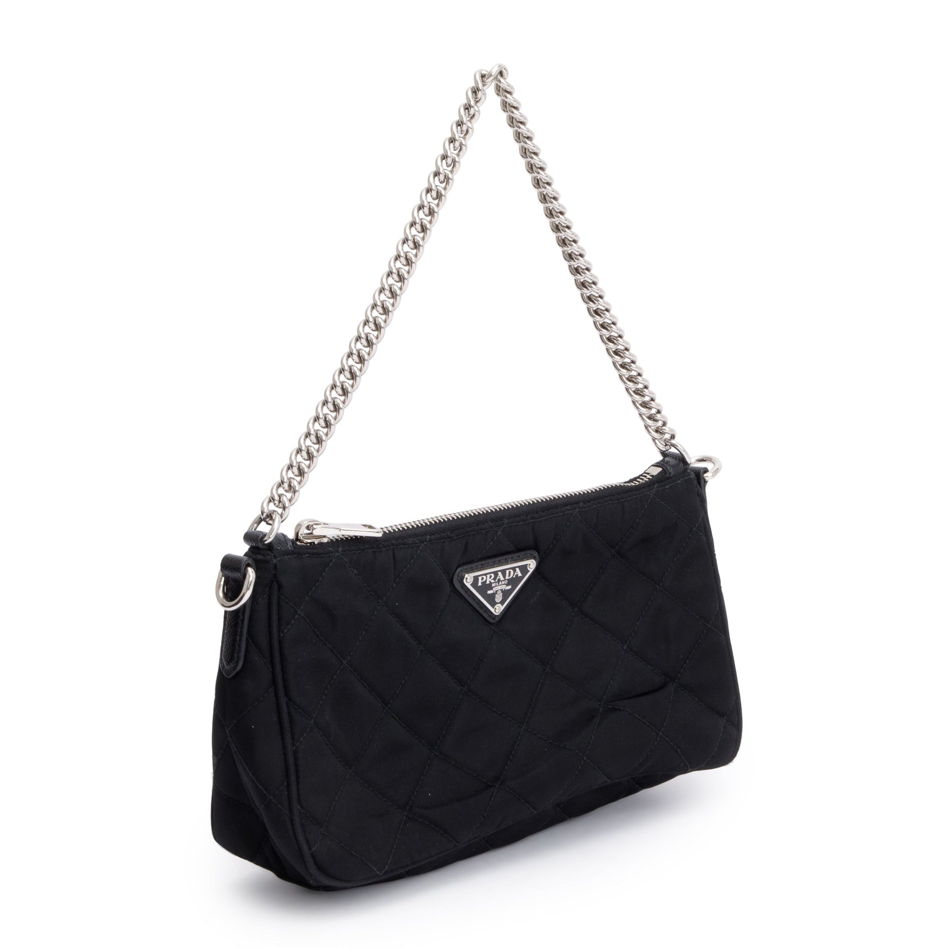 Prada Black Quilted Tessuto Impuntu Chain Crossbody Bag