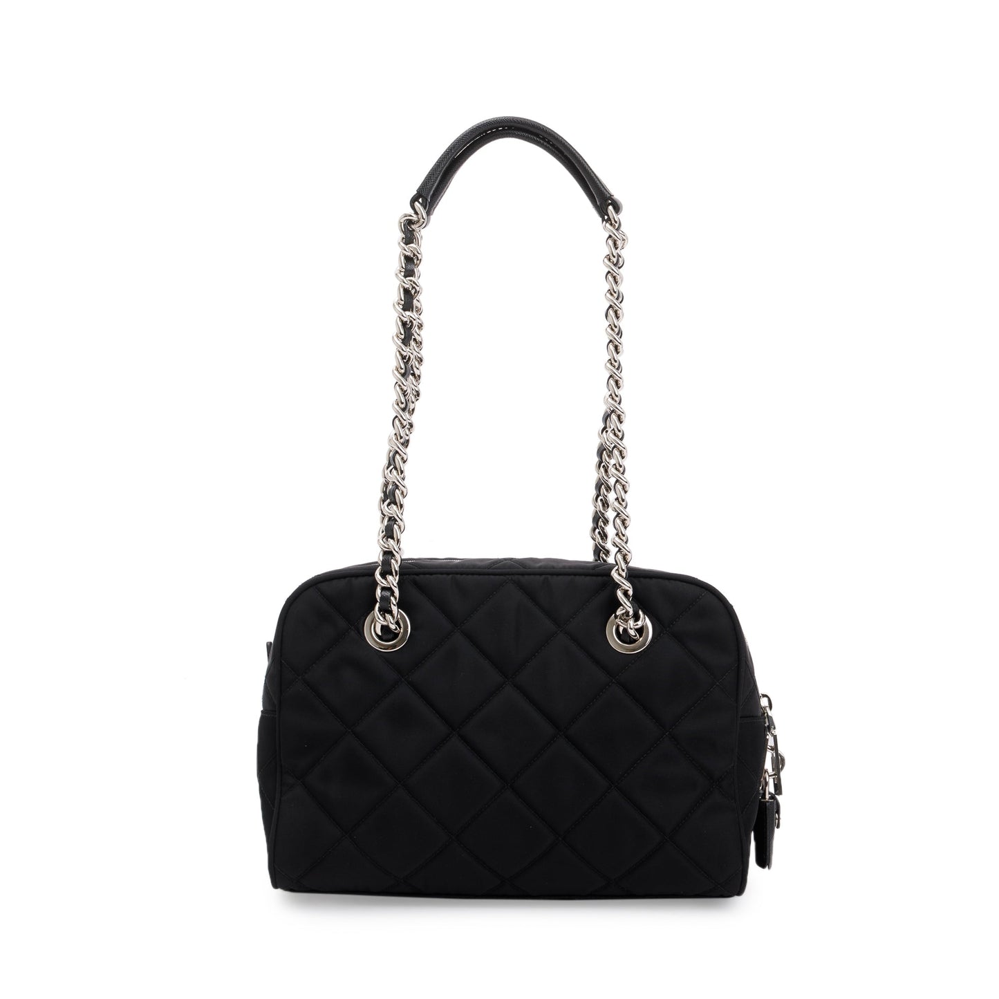 Prada Black Quilted Tessuto Impuntu Chain Shoulder Bag