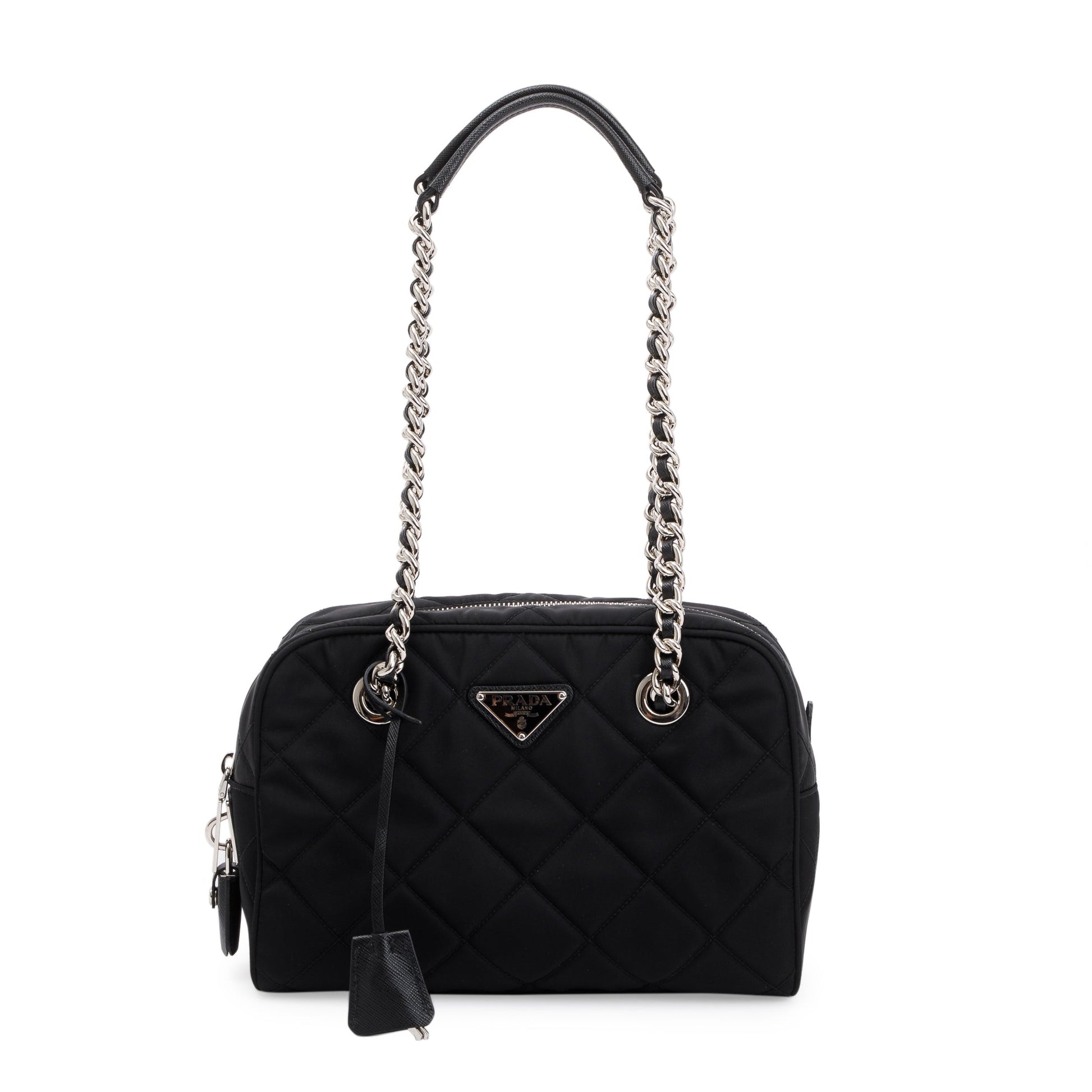 Prada Black Quilted Tessuto Impuntu Chain Shoulder Bag
