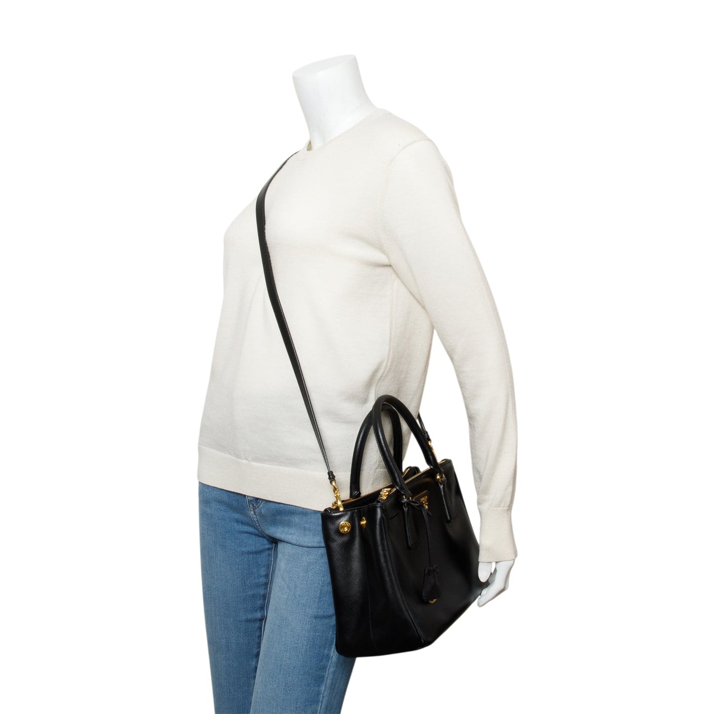 Prada Black Saffiano Leather Small Double Zip Galleria Tote