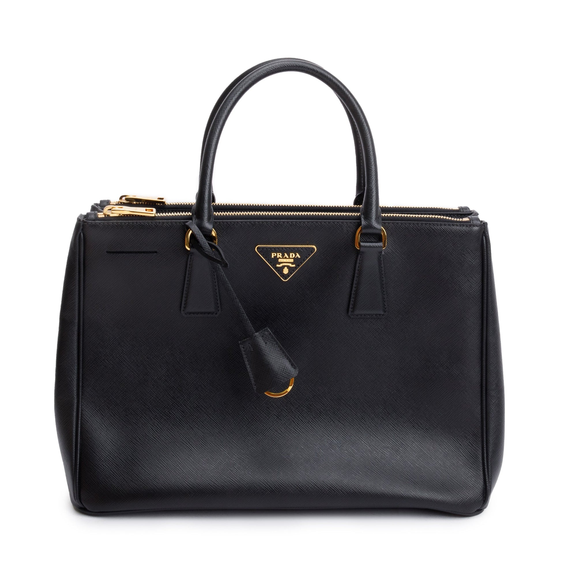 Prada Black Saffiano Lux Medium Double Zip Galleria Tote
