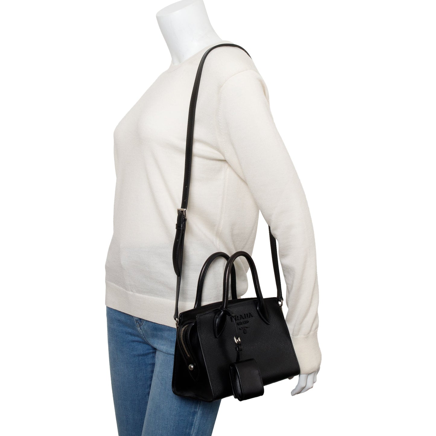 Prada Black Saffiano Lux Mini Monochrome Top Handle Tote