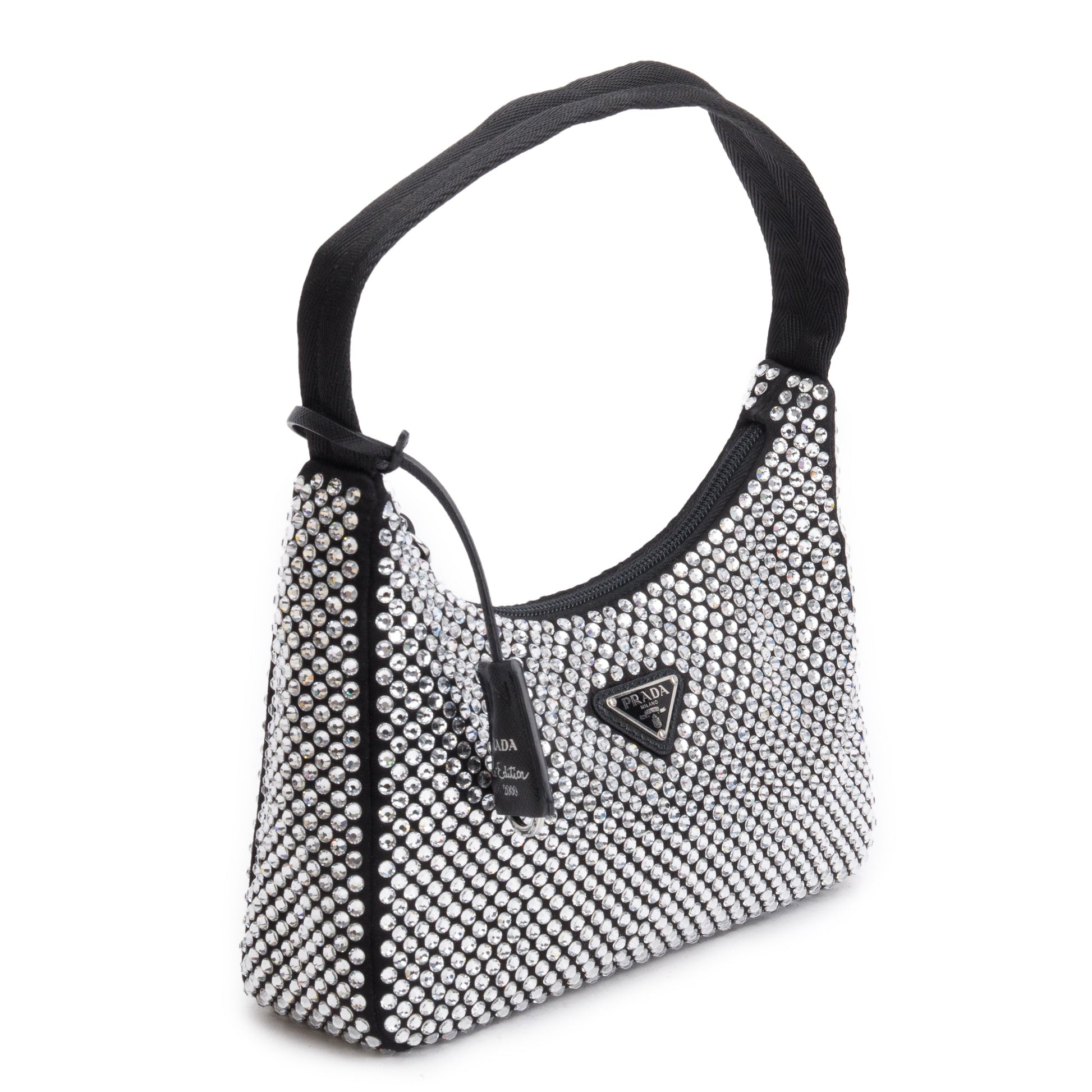 Prada Black Satin Crystal Re-Edition 2000 Mini Bag