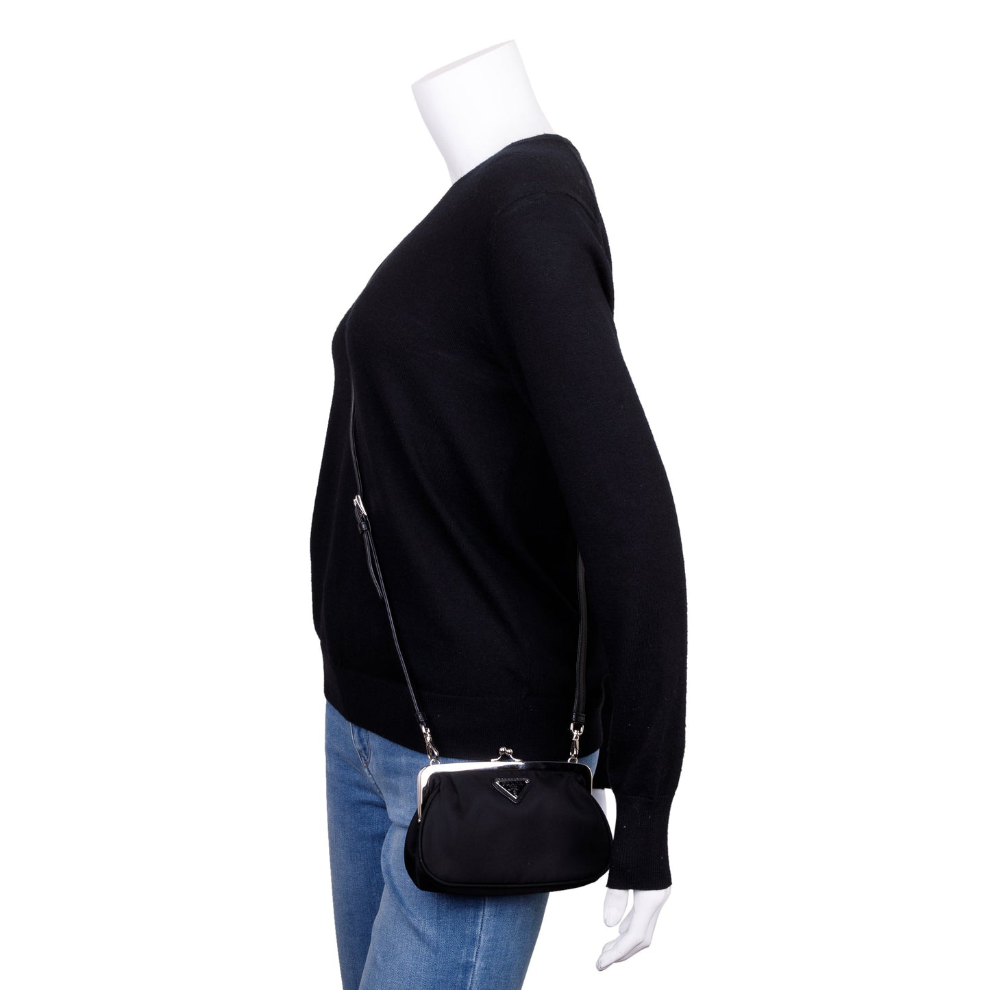 Prada Black Tessuto Nylon Kisslock Crossbody Bag
