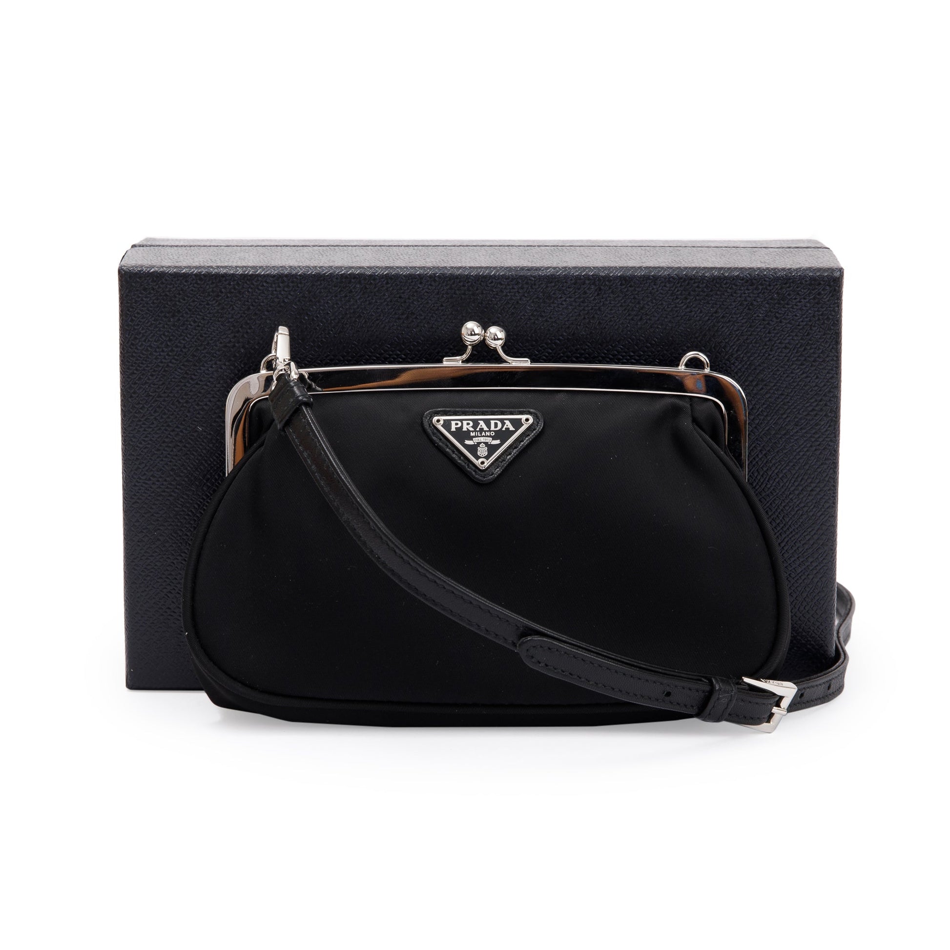 Prada Black Tessuto Nylon Kisslock Crossbody Bag