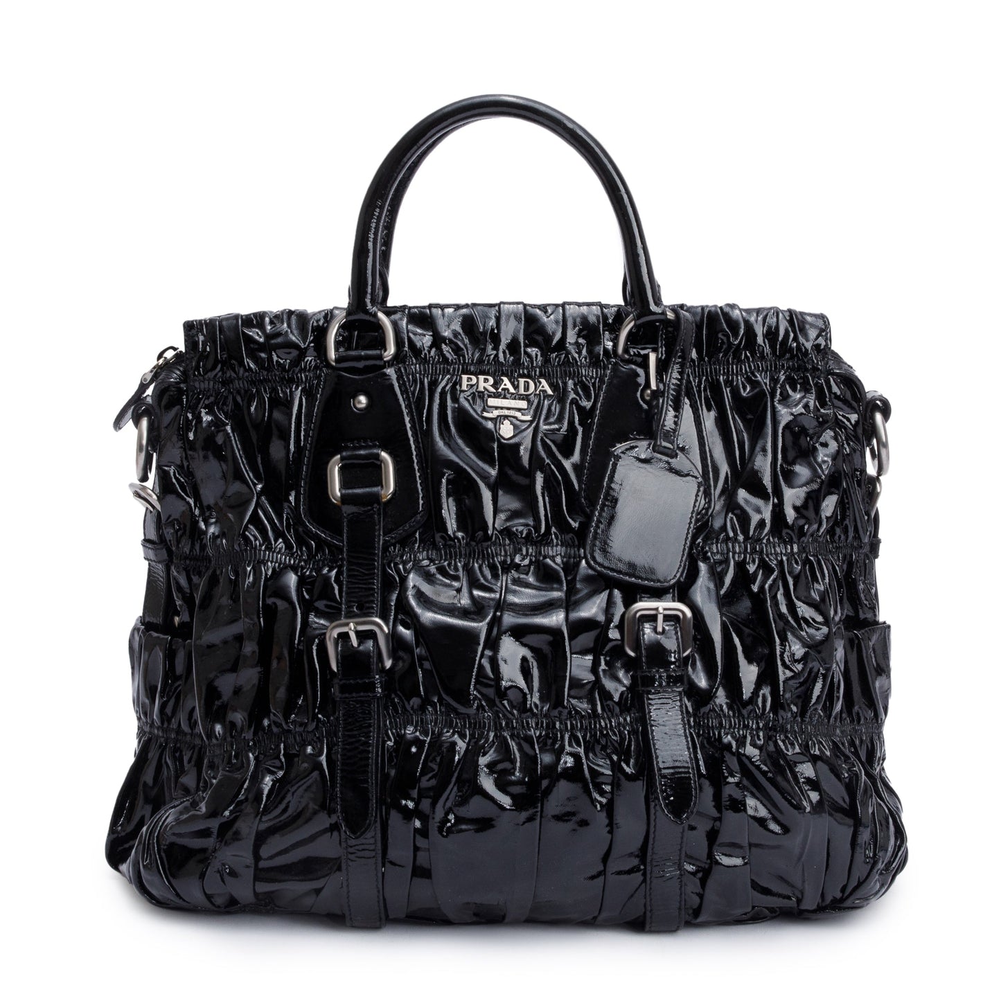 Prada Black Vernice Gaufre Shopping Tote