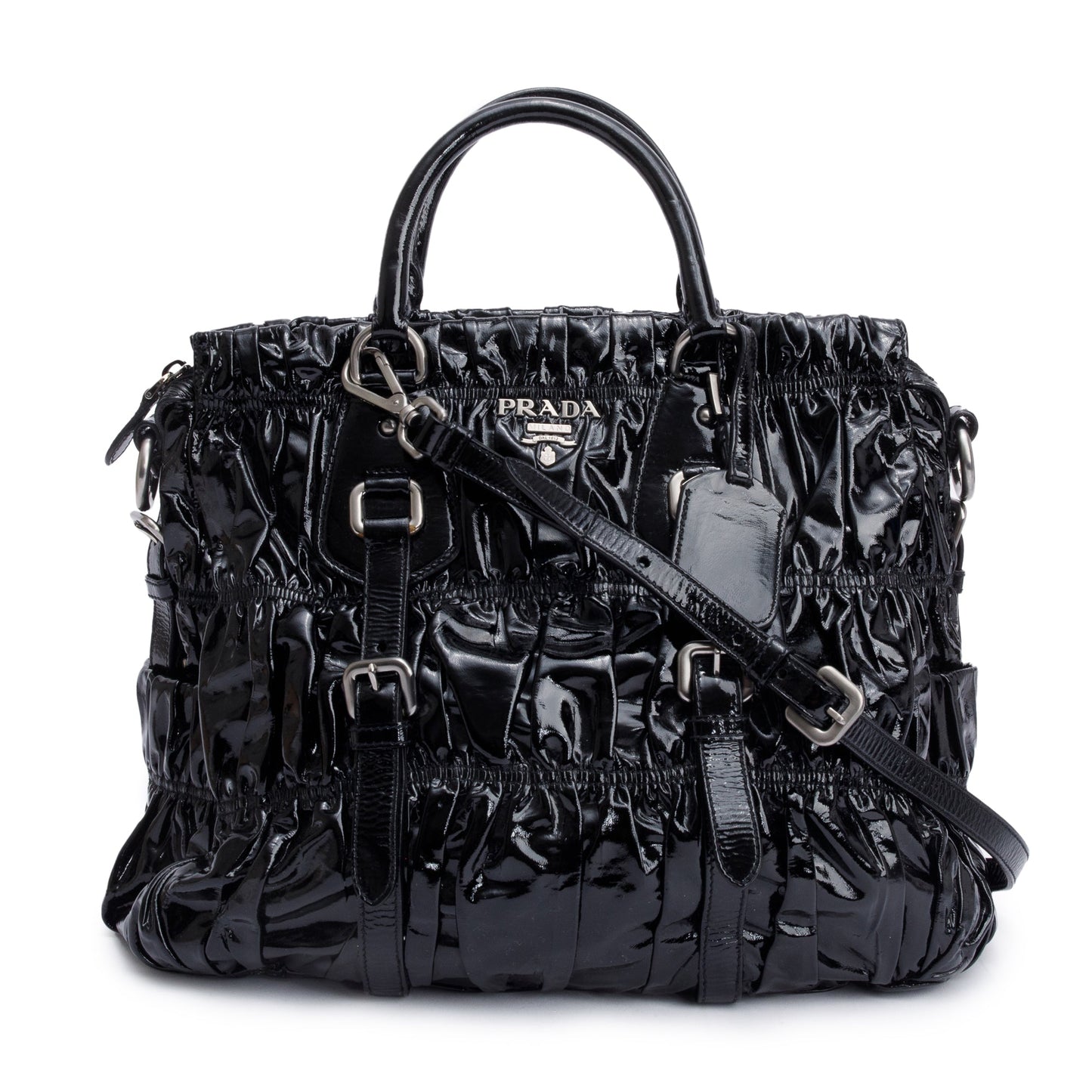 Prada Black Vernice Gaufre Shopping Tote