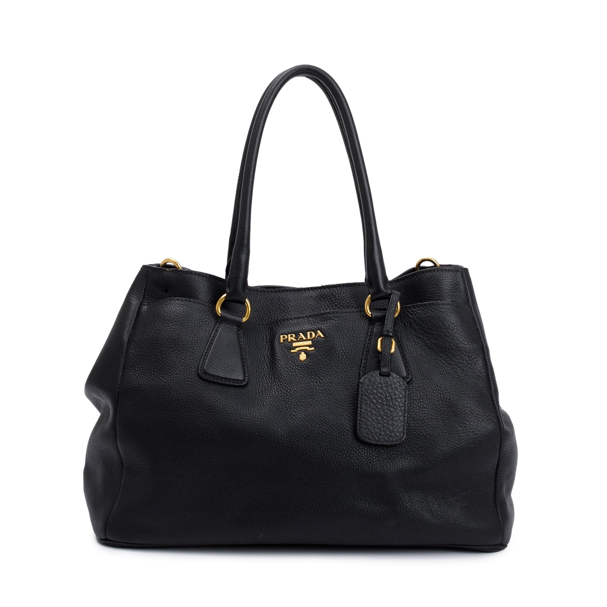 Prada Black Vitello Daino Convertible Tote