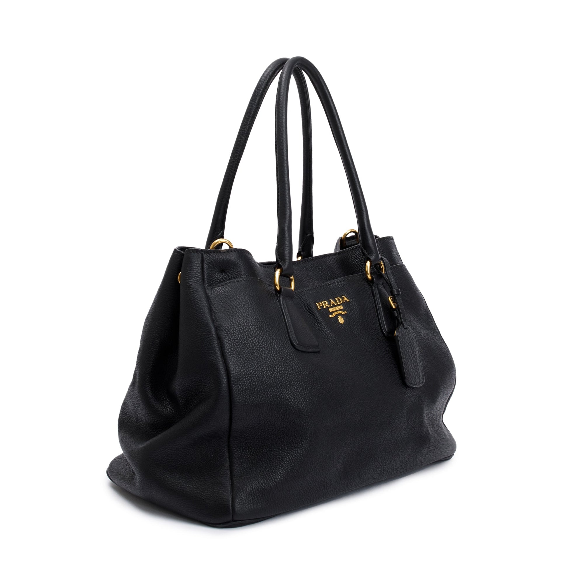 Prada Black Vitello Daino Convertible Tote