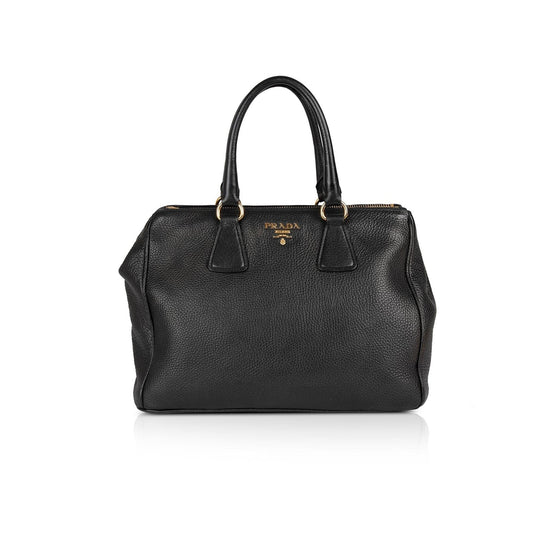 Prada Black Vitello Daino Double Zip Tote