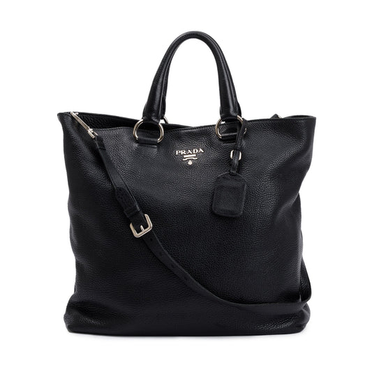 Prada Black Vitello Daino Leather Large Shopping Tote