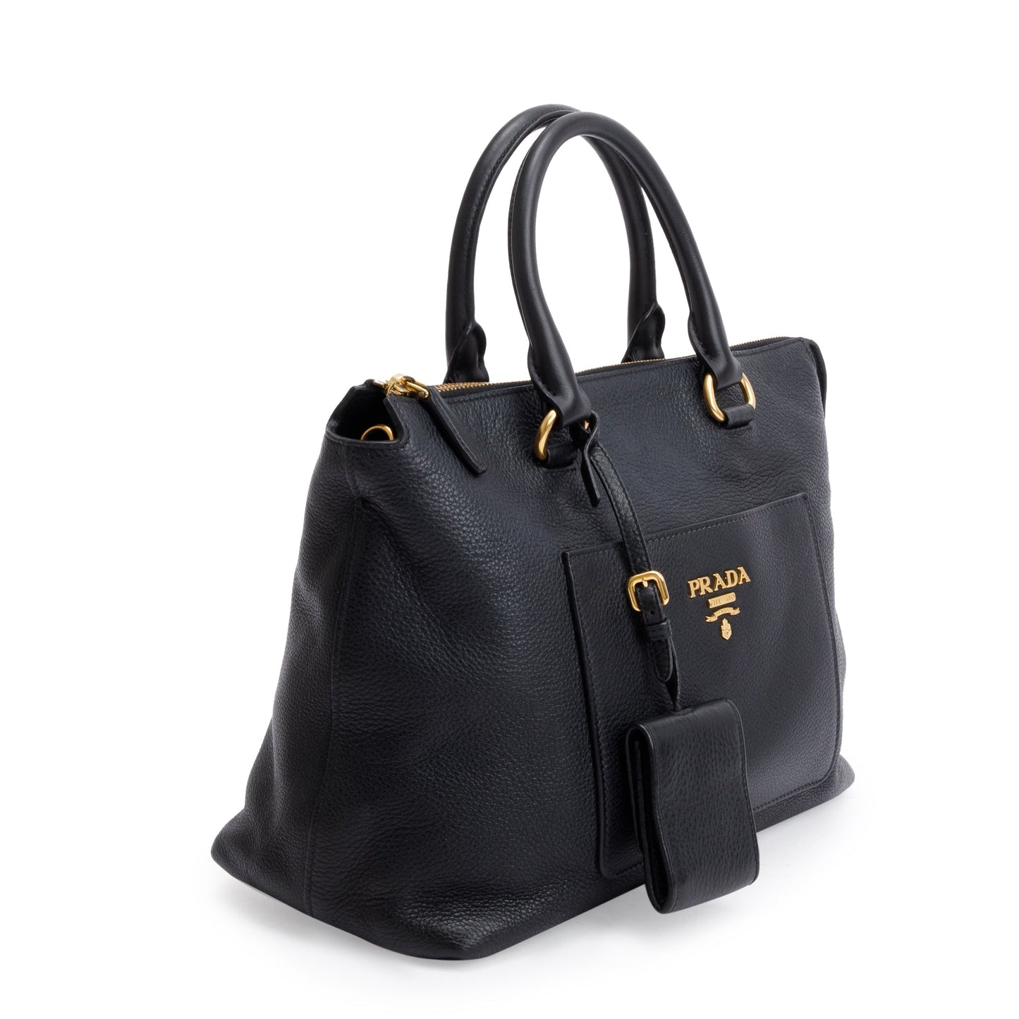 Prada Black Vitello Daino Leather Pocket Zip Tote
