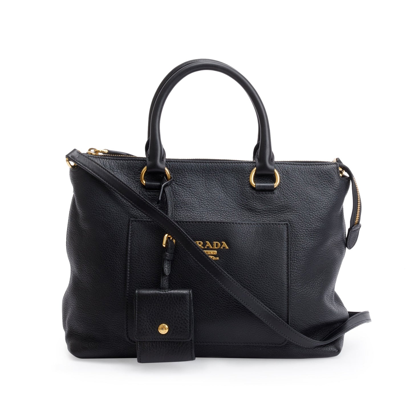 Prada Black Vitello Daino Leather Pocket Zip Tote