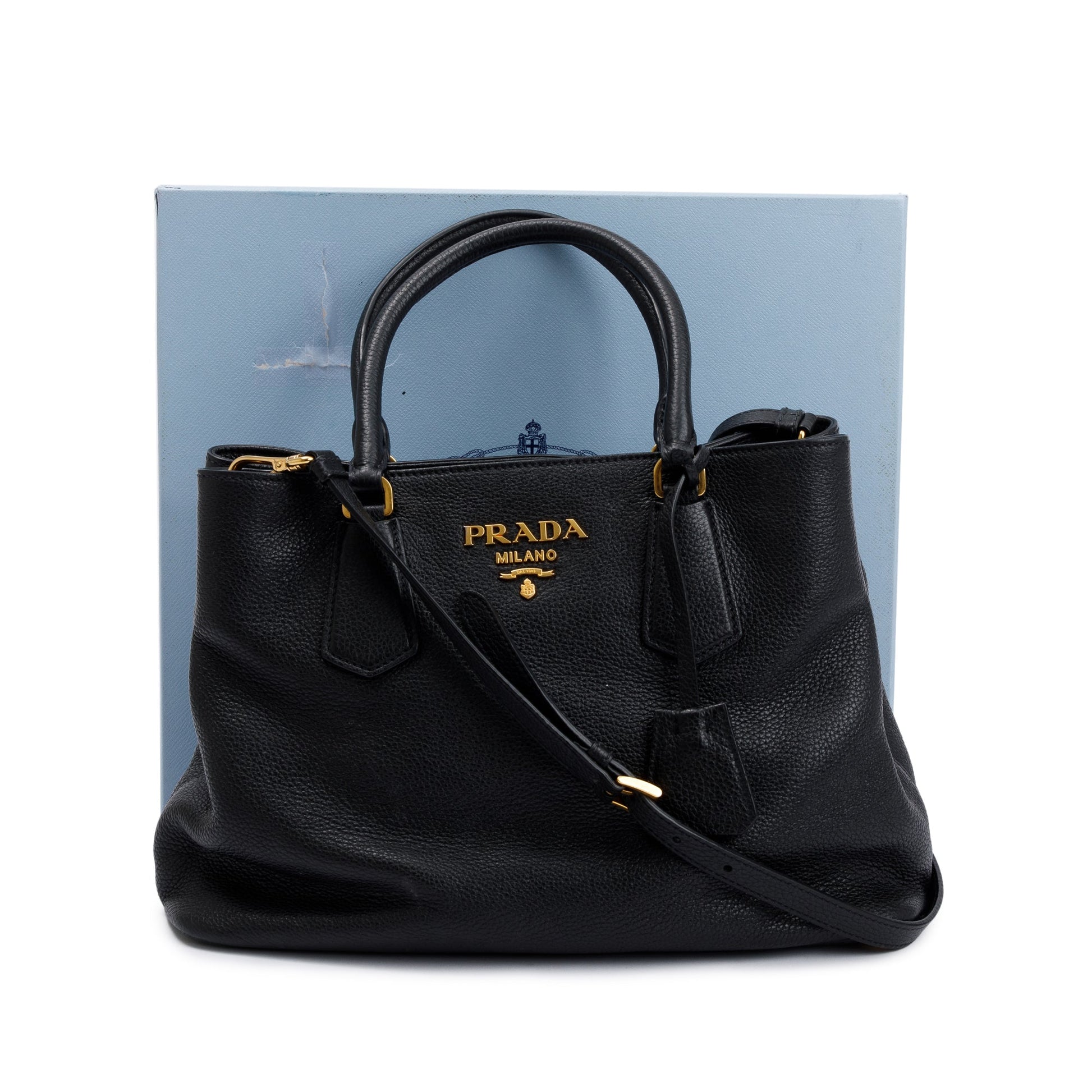 Prada Black Vitello Phenix Convertible Tote