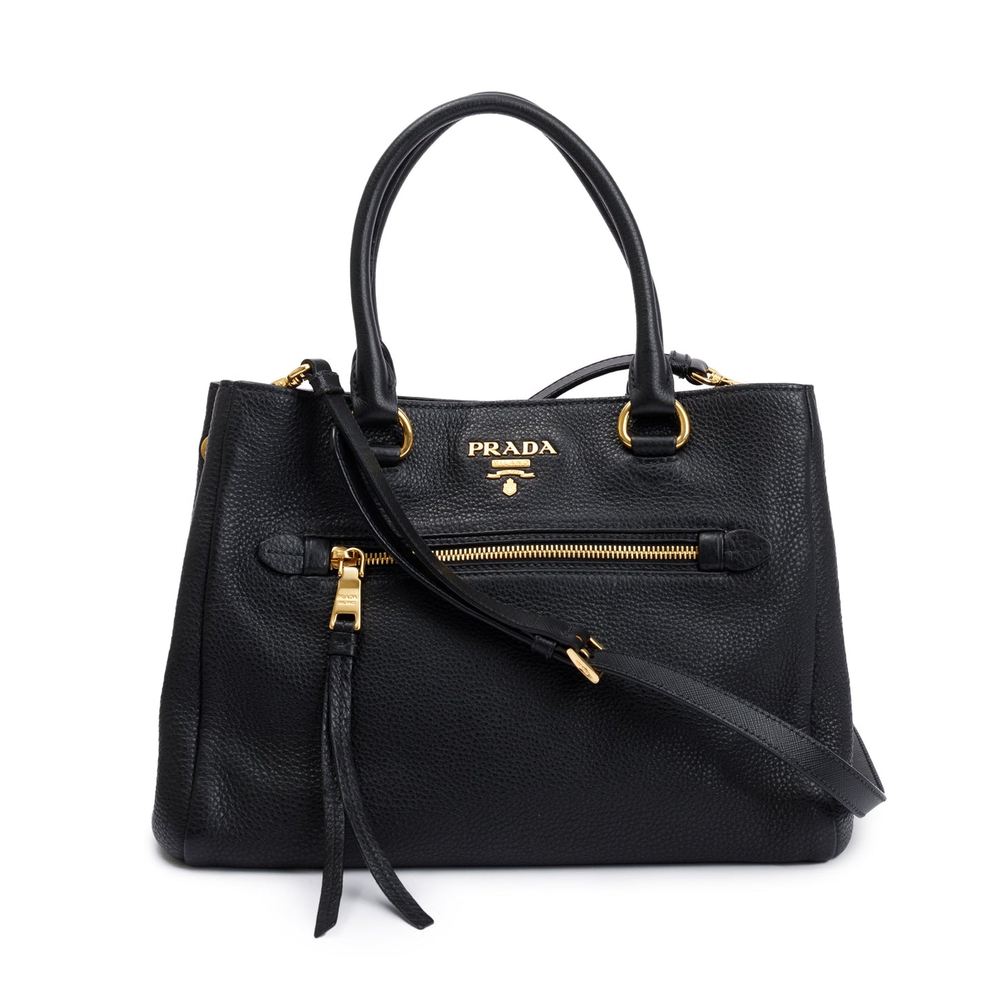Prada Black Vitello Phenix Leather Pocket Tote
