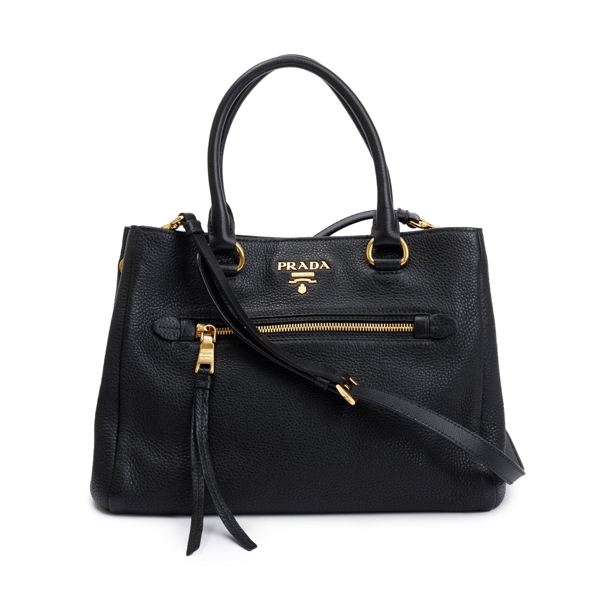 Prada Black Vitello Phenix Leather Pocket Tote