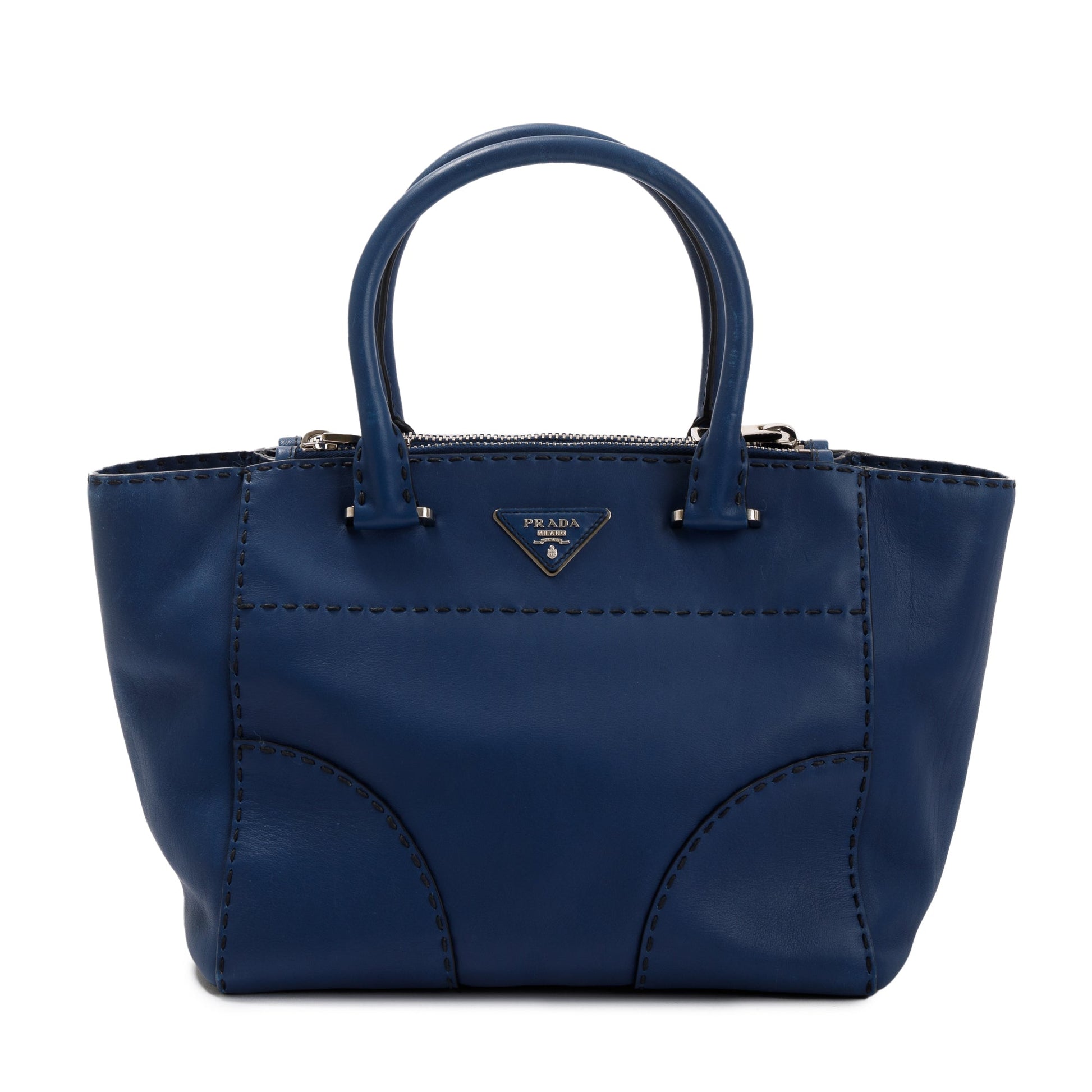 Prada Blue City Calf Small Twin Pocket Tote