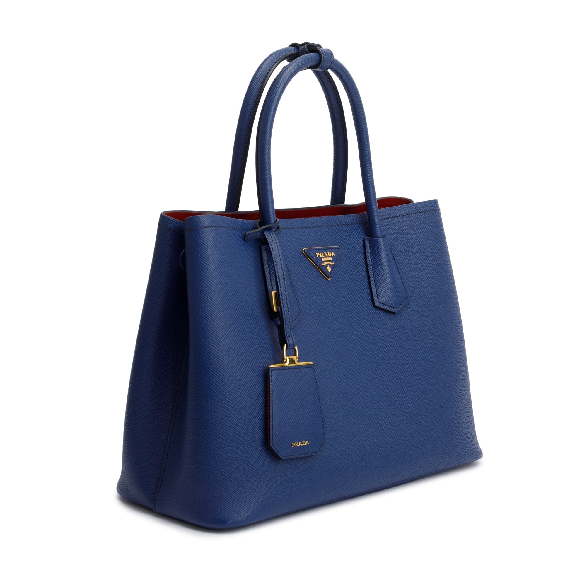Prada Blue Saffiano Lux Medium Cuir Double Tote