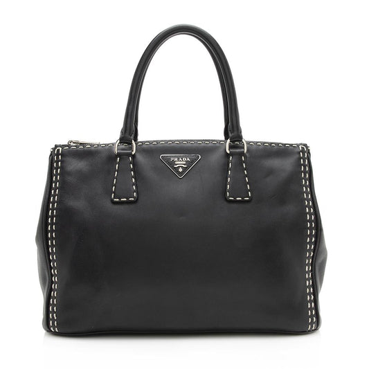 Prada Calfskin Stitched Double-Zip Medium City Tote ( )