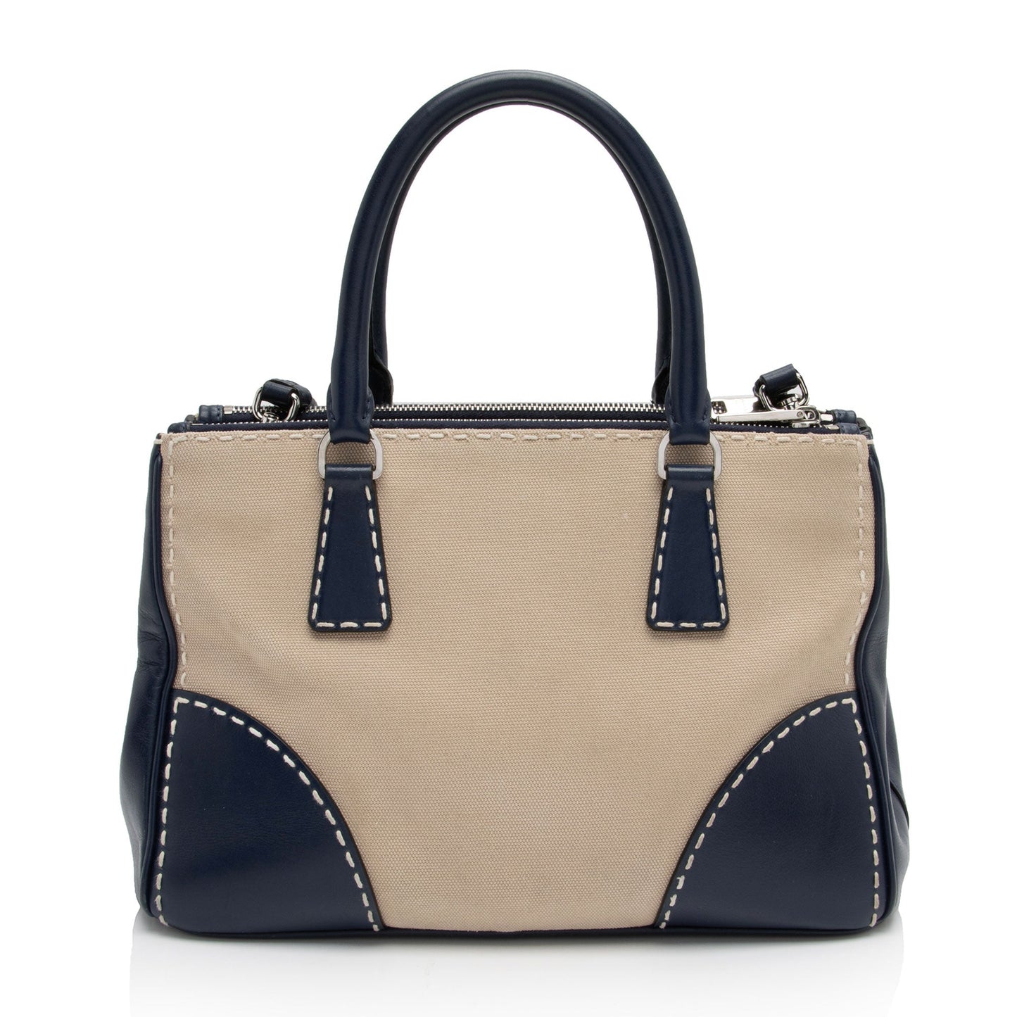 Prada Canvas Calfskin Stitch City Tote (SHF-FzLXxK)