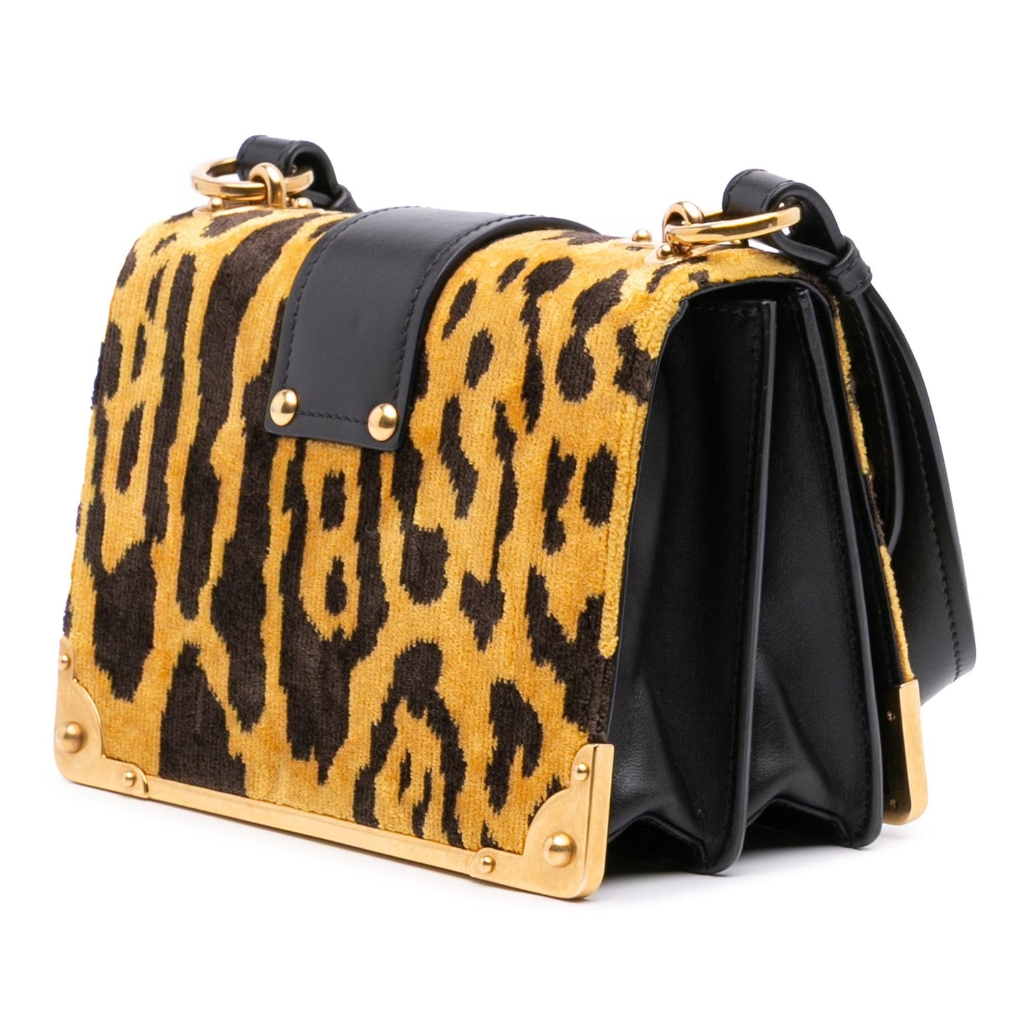Prada City Calf Trimmed Velvet Leopard Print Cahier Crossbody