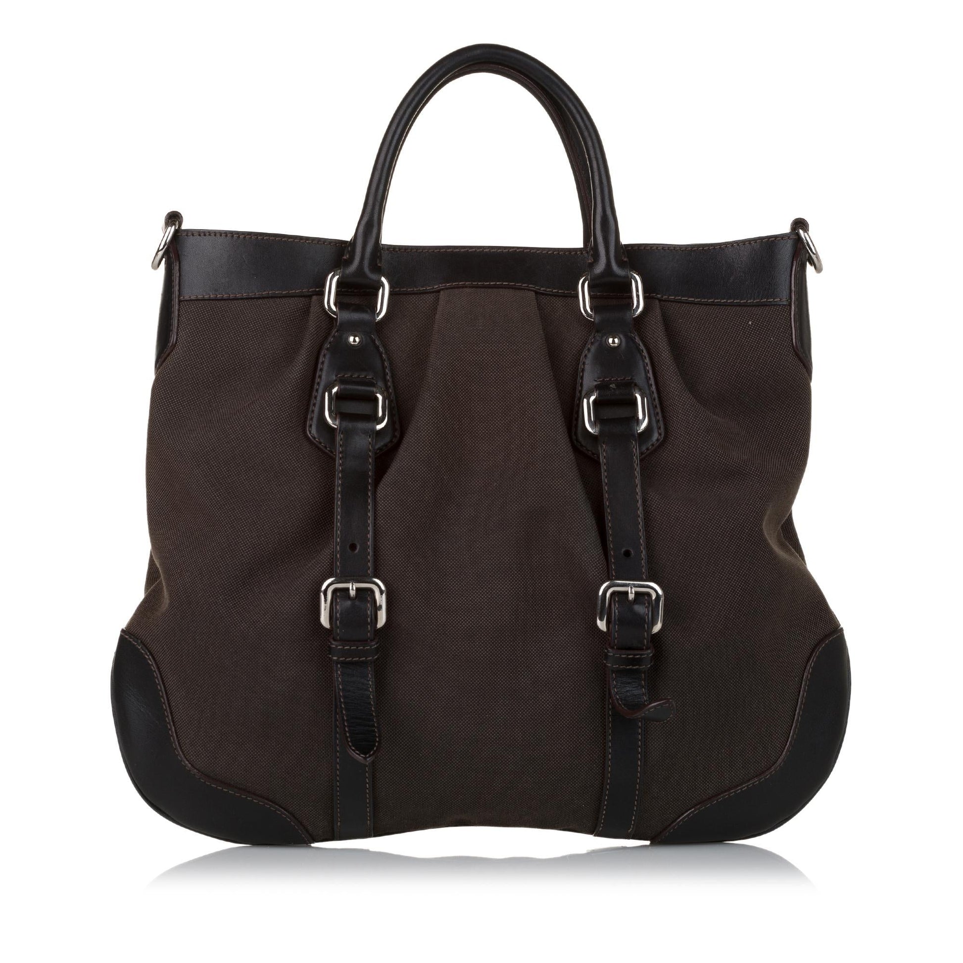 Prada Convertible Belted Canvas Satchel (SHG-37587)