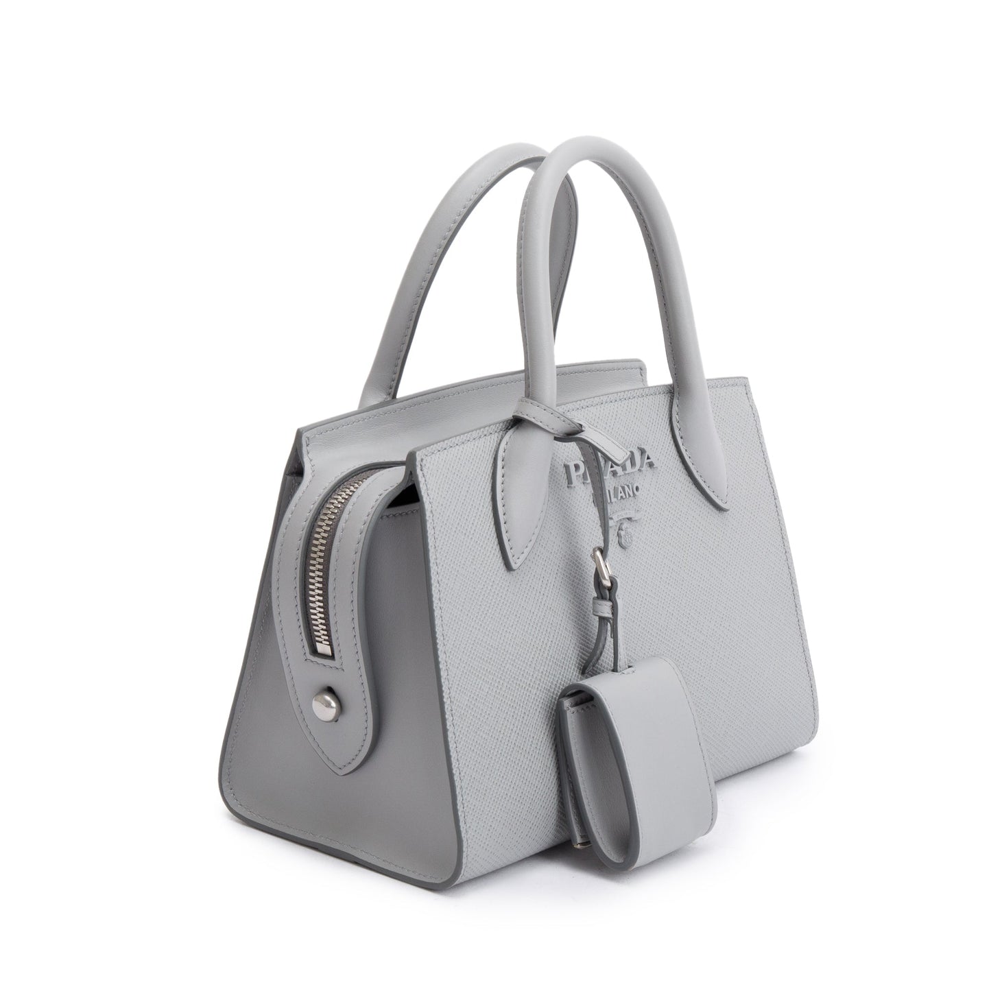 Prada Grey Saffiano Cuir Mini Monochrome Top Handle Tote