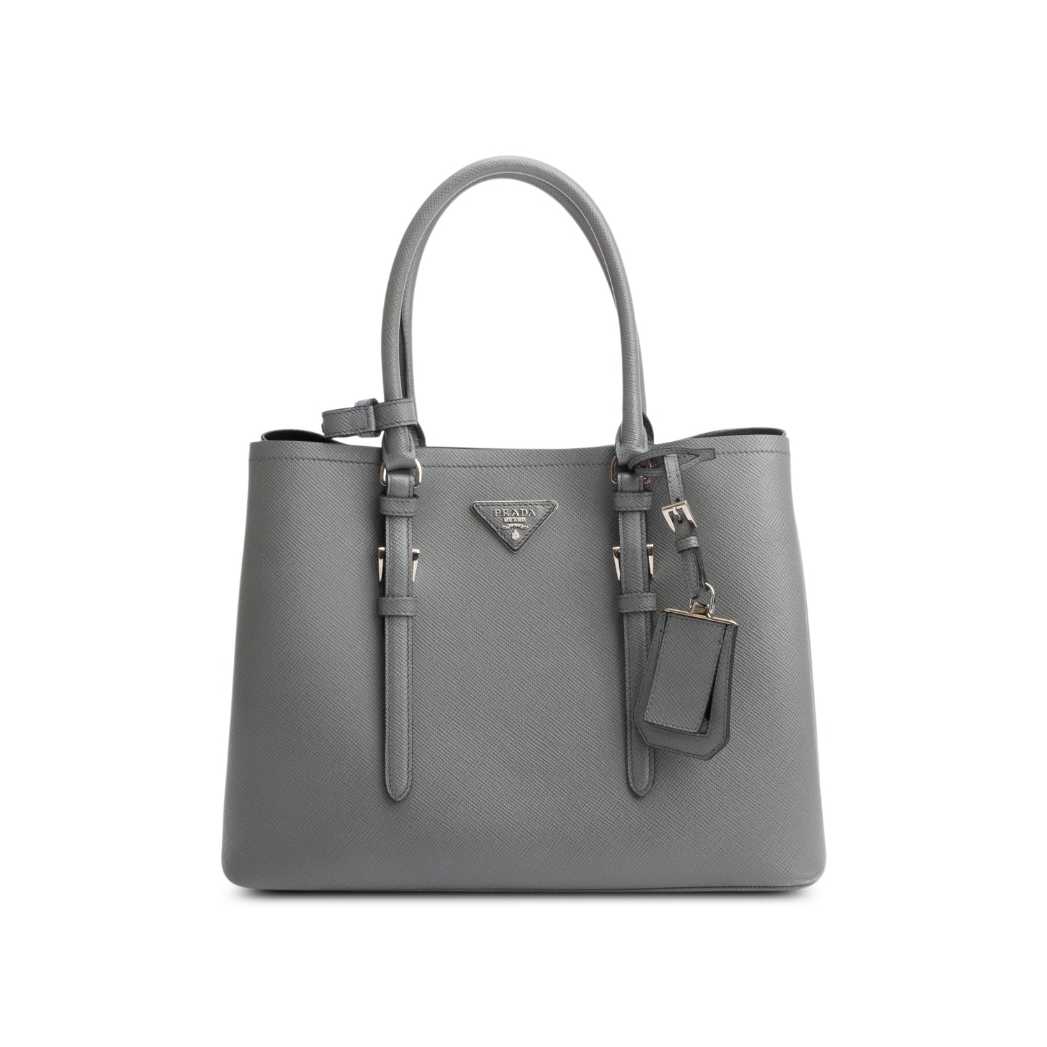 Prada Grey Saffiano Lux Medium Cuir Double Tote