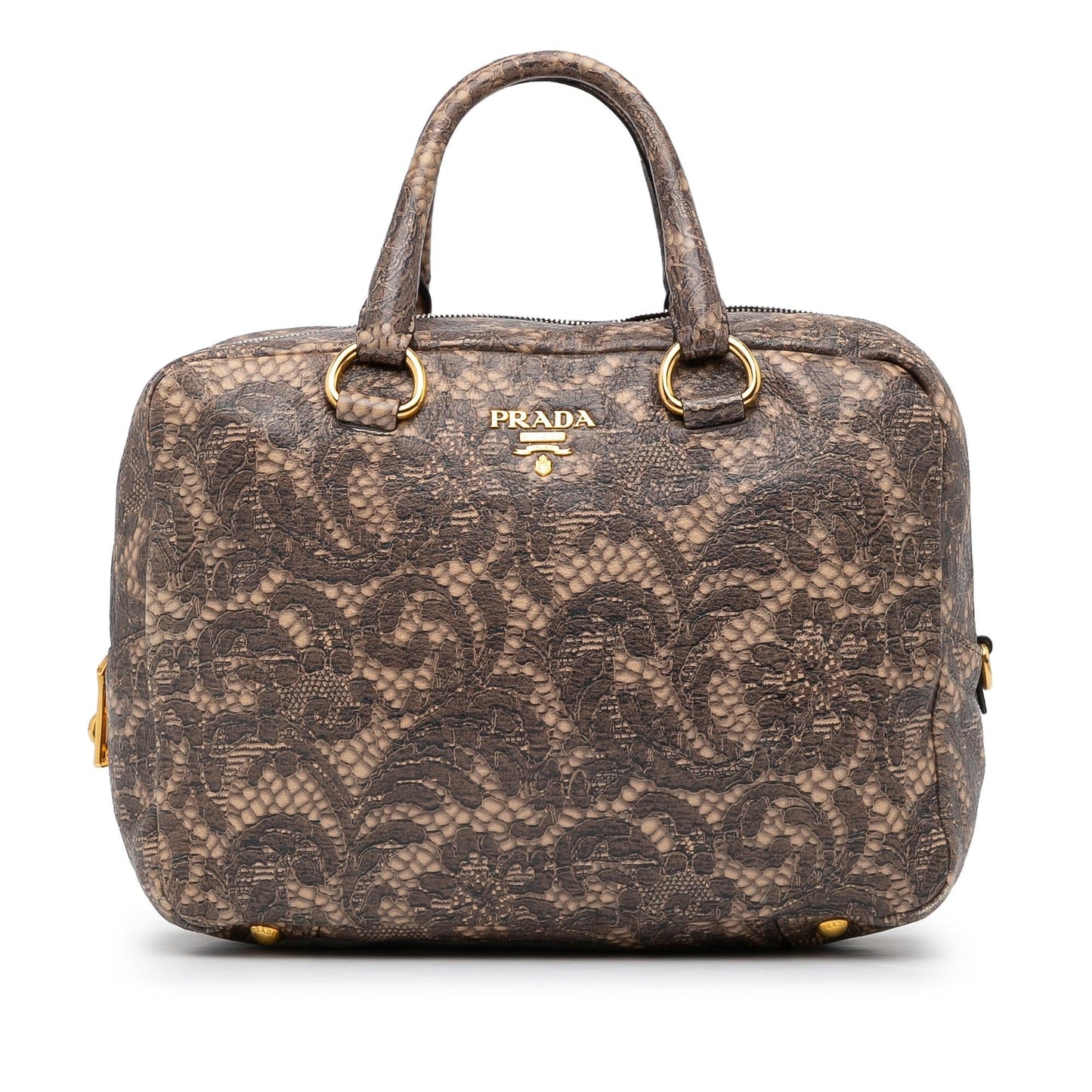 Prada Lace Print Bauletto Handbag (SHG-GwbtwK)