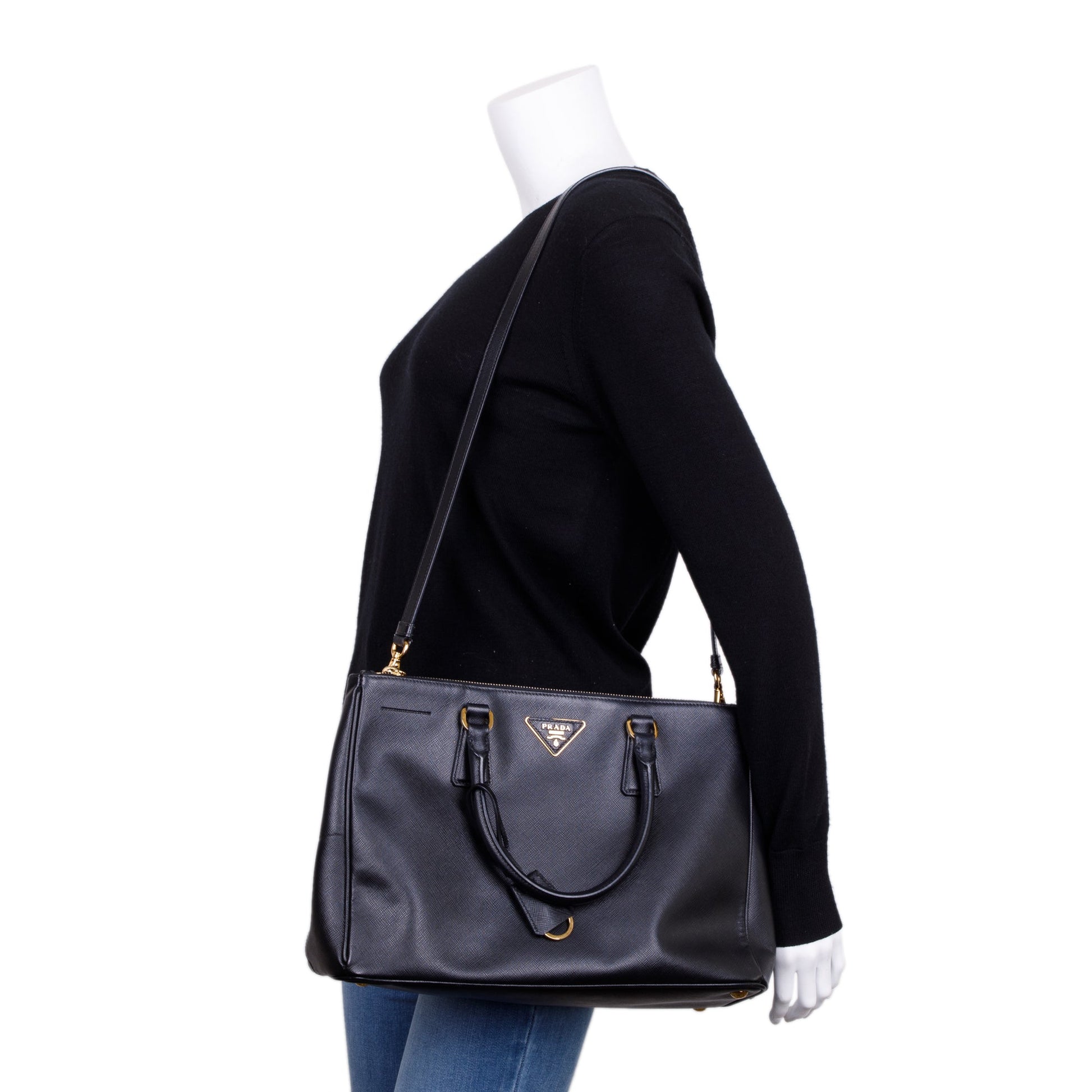 Prada Large Saffiano Lux Double Zip Galleria Tote