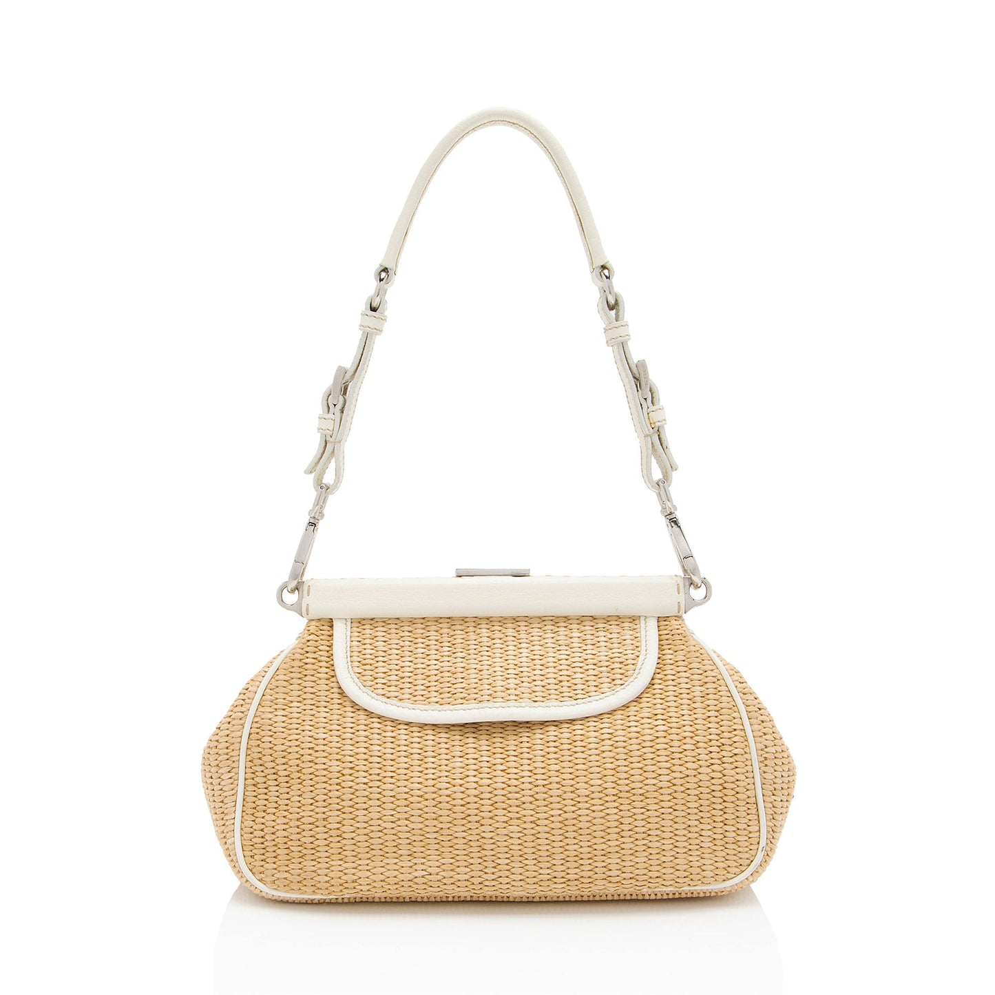 Prada Raffia Leather Framed Buckle Shoulder Bag (SHF-9p9gyx)