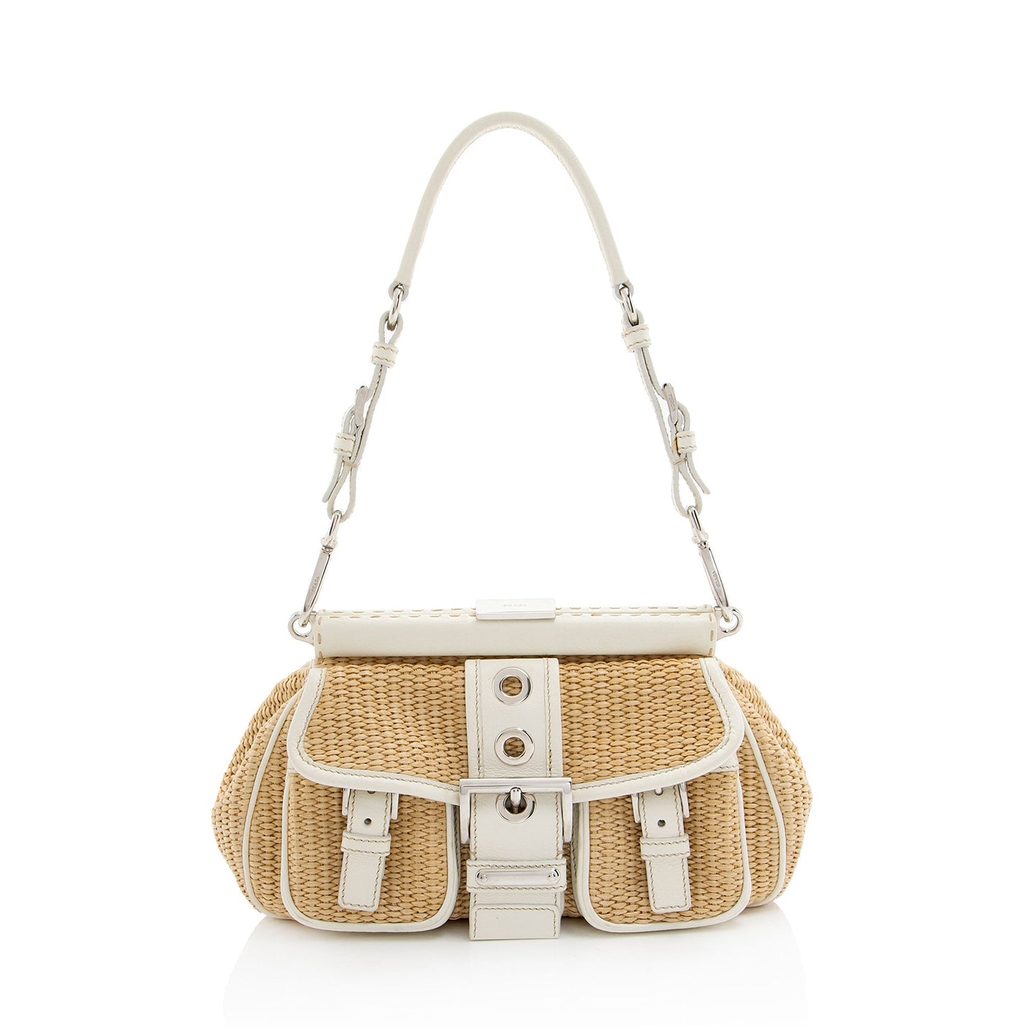 Prada Raffia Leather Framed Buckle Shoulder Bag (SHF-9p9gyx)