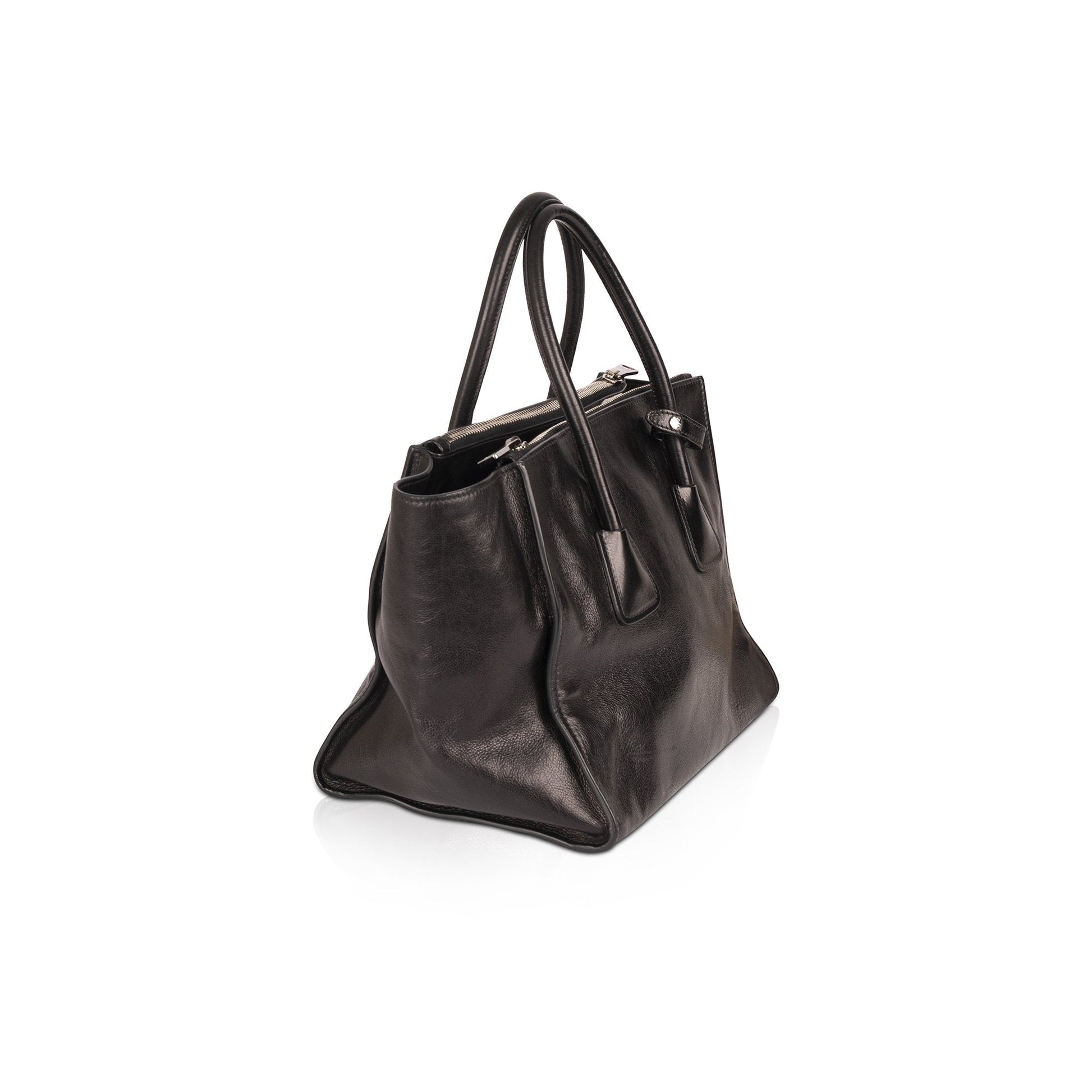 Prada Medium Black Glace Calf Twin Pocket Tote