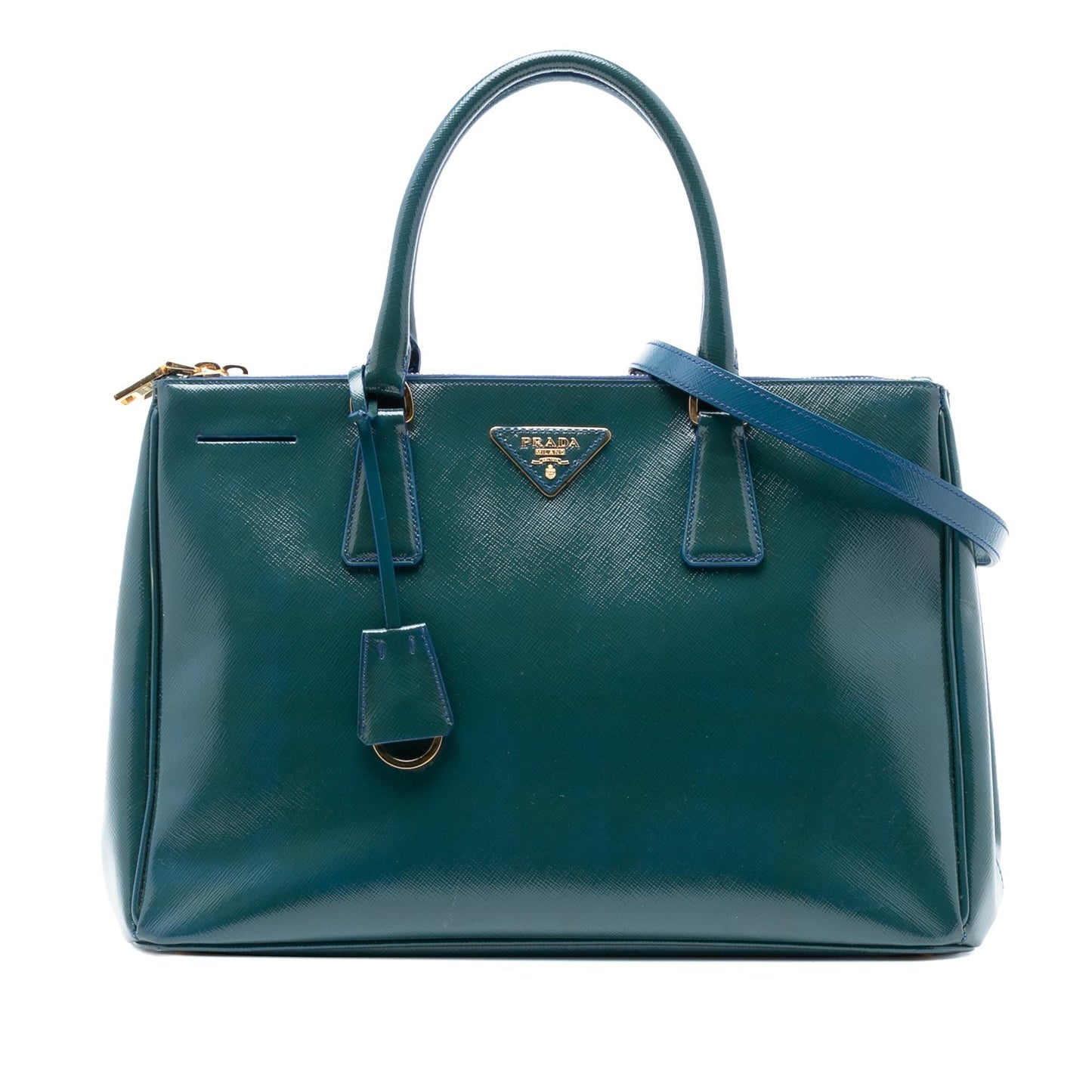 Prada Medium Saffiano Vernice Galleria Double Zip Satchel