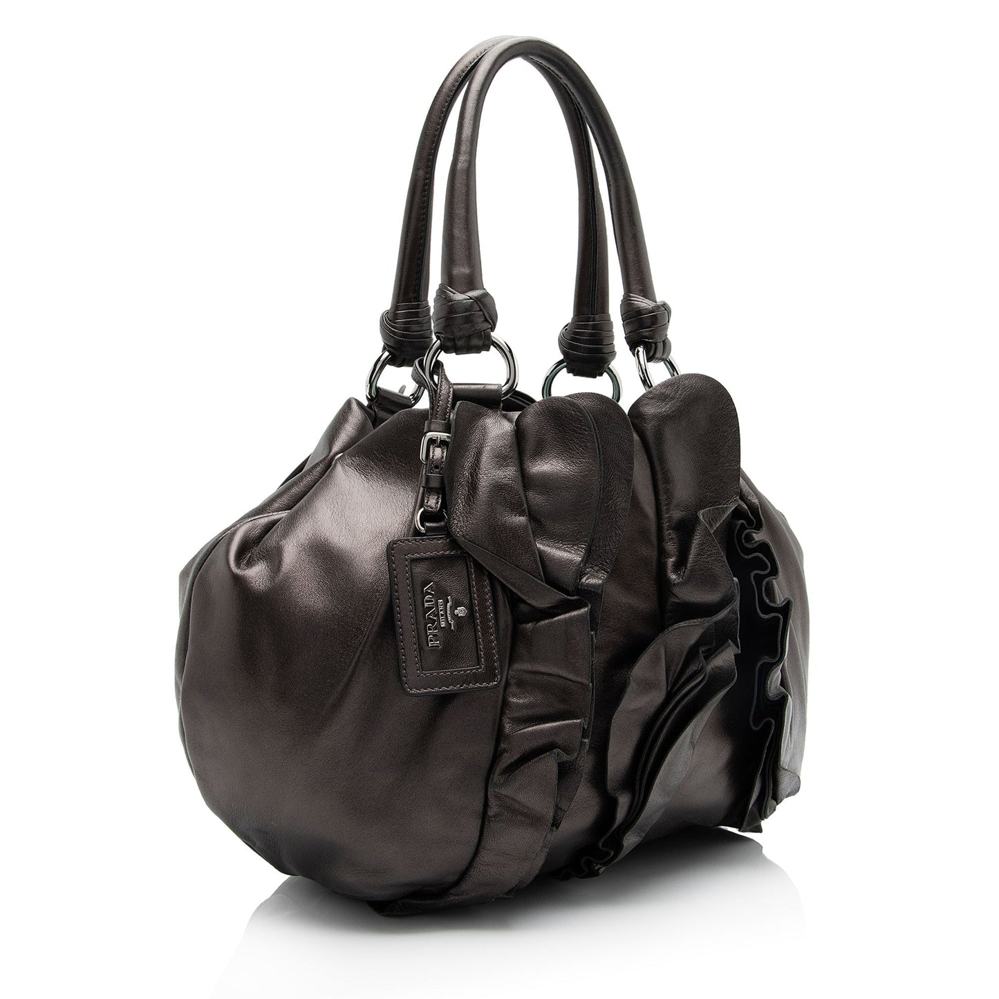 Prada Metallic Nappa Leather Ruffle Shoulder Bag (SHF-Hfs72c)