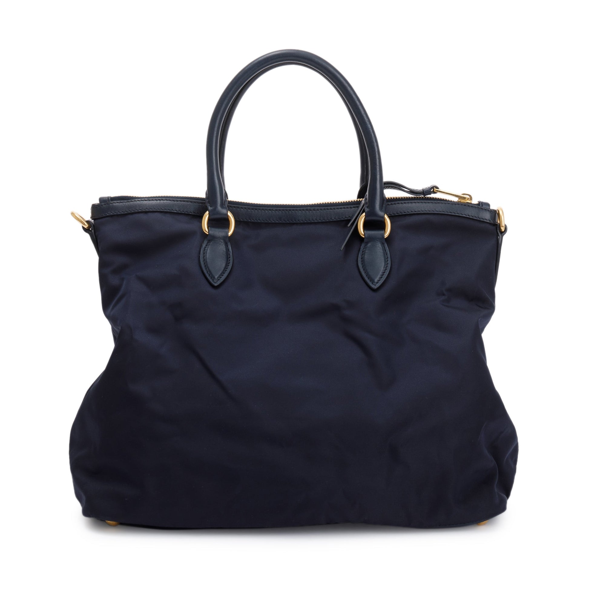 Prada Navy Leather Trimmed Tessuto Nylon Tote