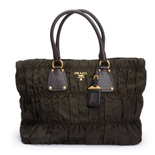 Prada Olive Green Tessuto Nylon Gauffre Quilted Tote