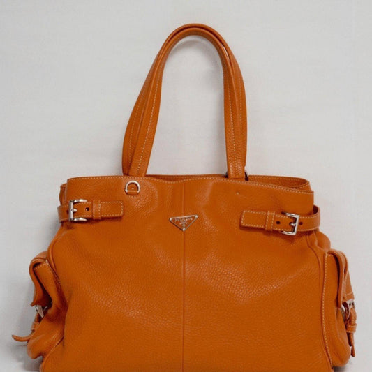 Prada Orange Side Pocket Vitello Daino Tote