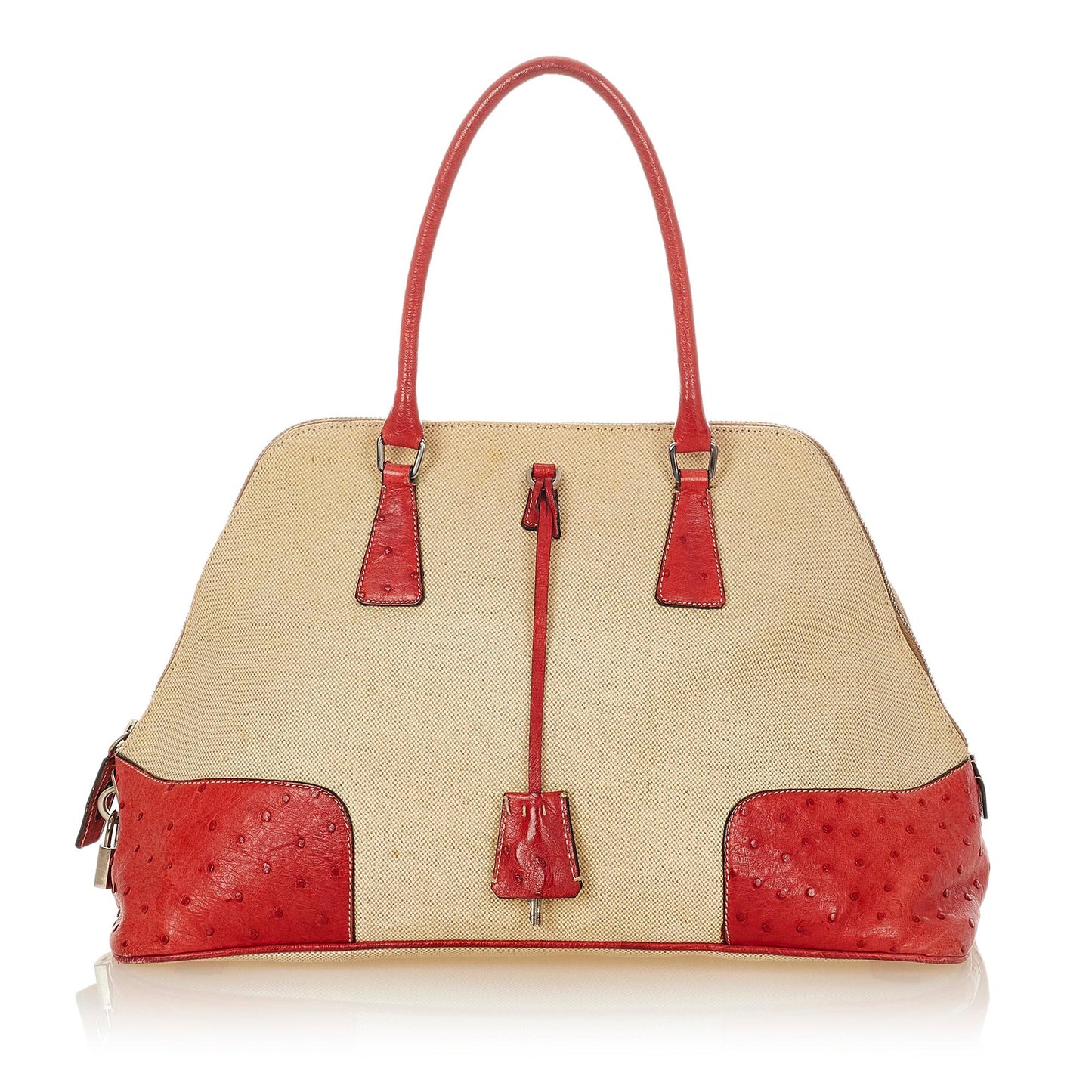 Prada Ostrich Trimmed Dome Handbag (SHG-24969)
