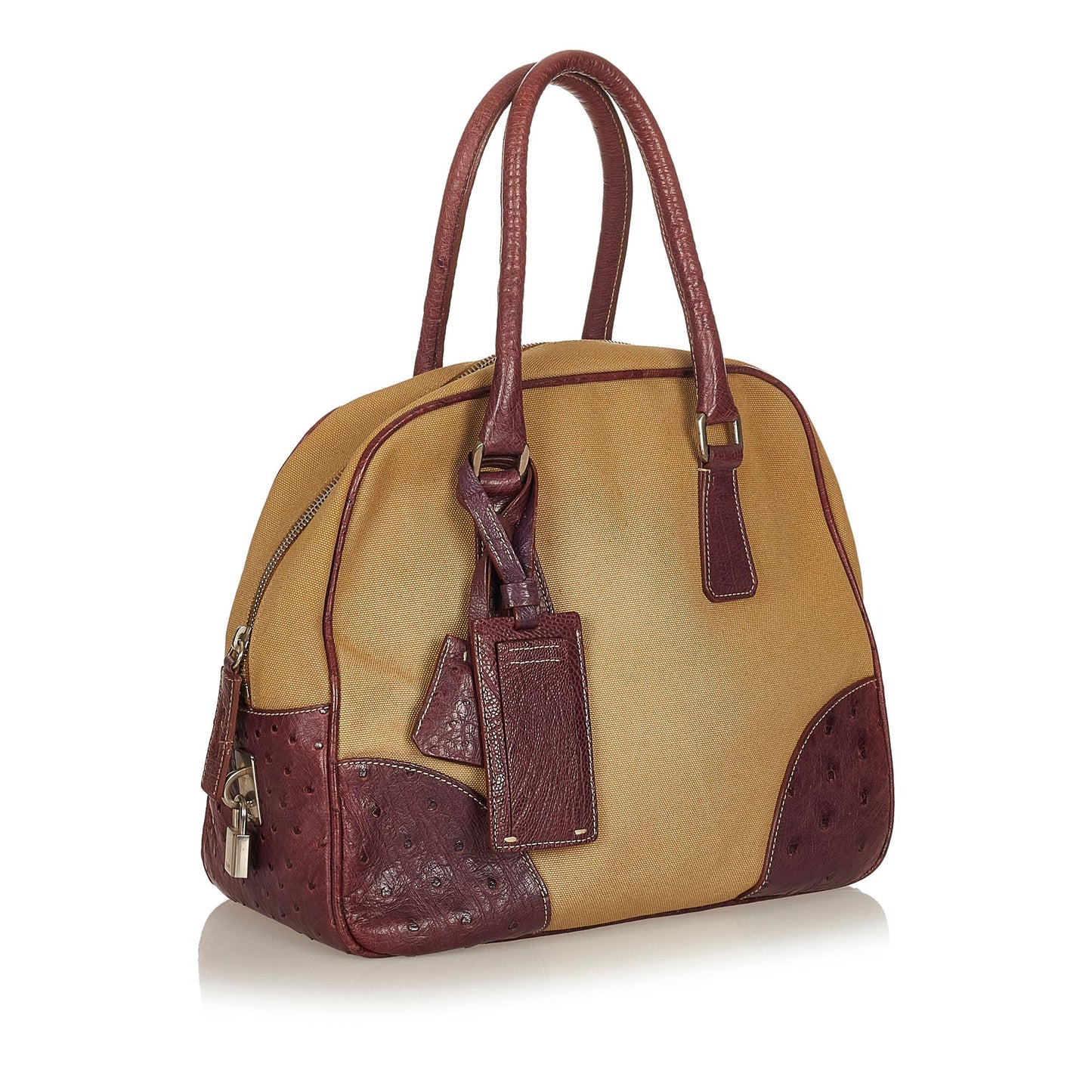 Prada Ostrich Trimmed Dome Handbag (SHG-yF5K8r)