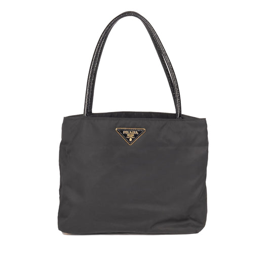 Prada Patent Leather Trimmed Tessuto Nylon Tote