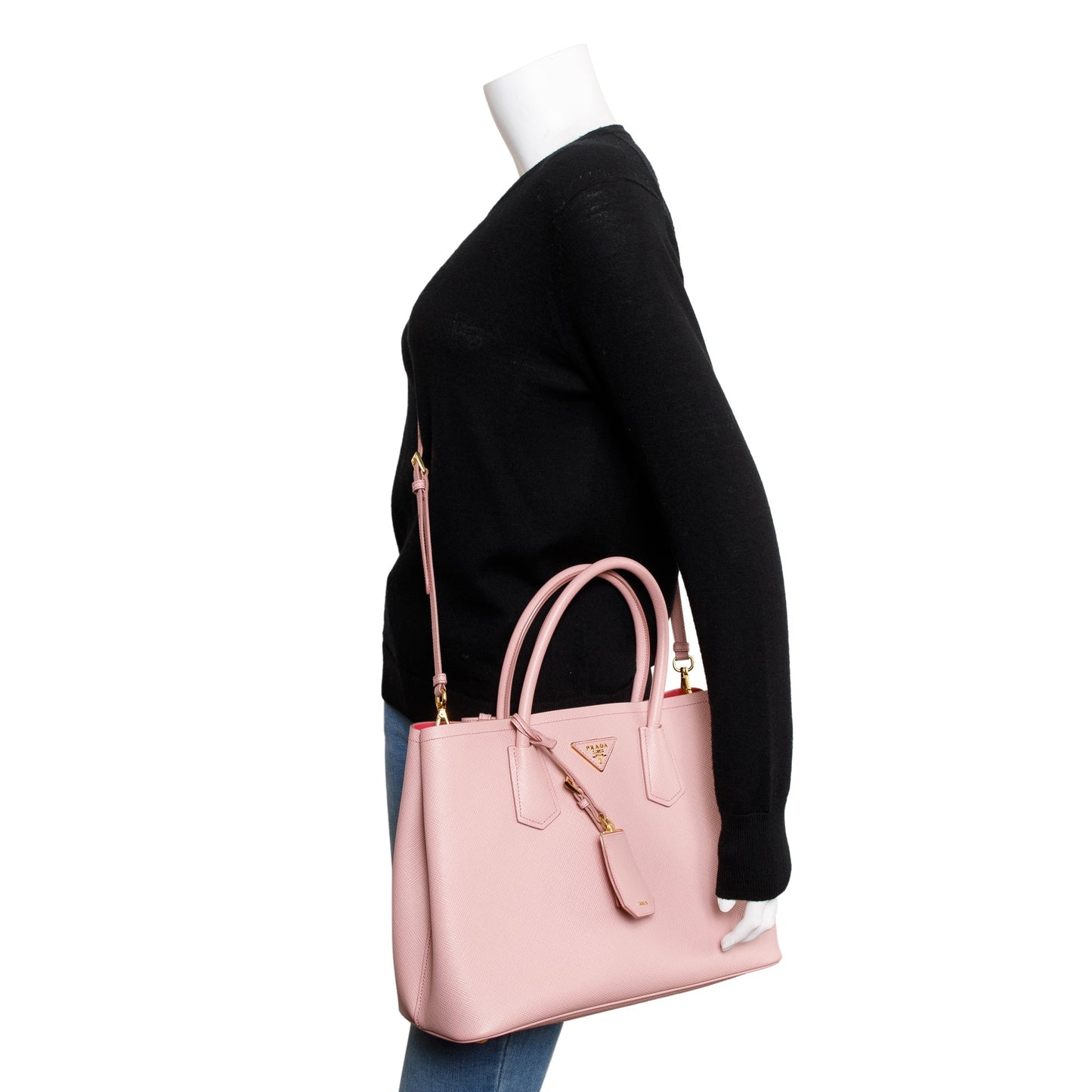 Prada Pink Saffiano Lux Medium Cuir Double Tote