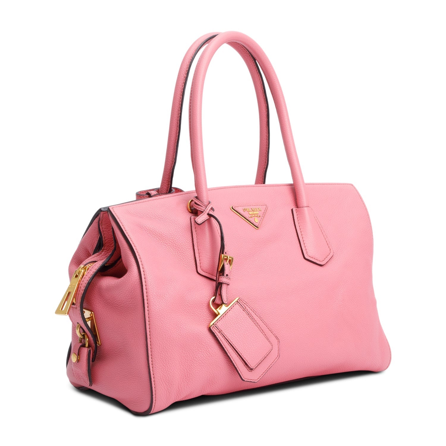 Prada Pink Vitello Grain Leather Signature Top Handle Bag